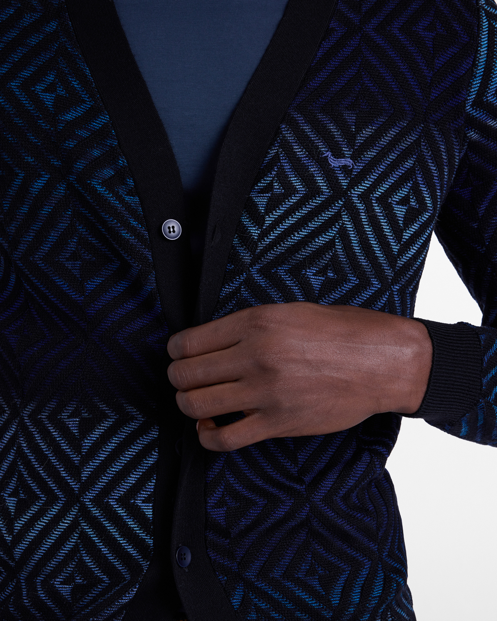 Cardigan Lavorazione Rombi con filo stampato, Nero, large image number 2