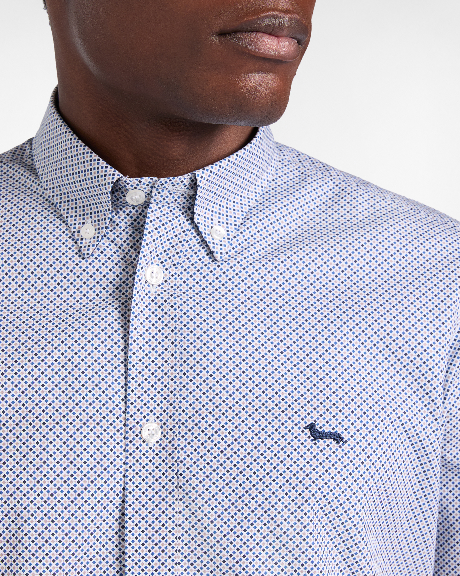 Camisa estampada de micro estampado, corte regular., Azul Navy, large image number 1