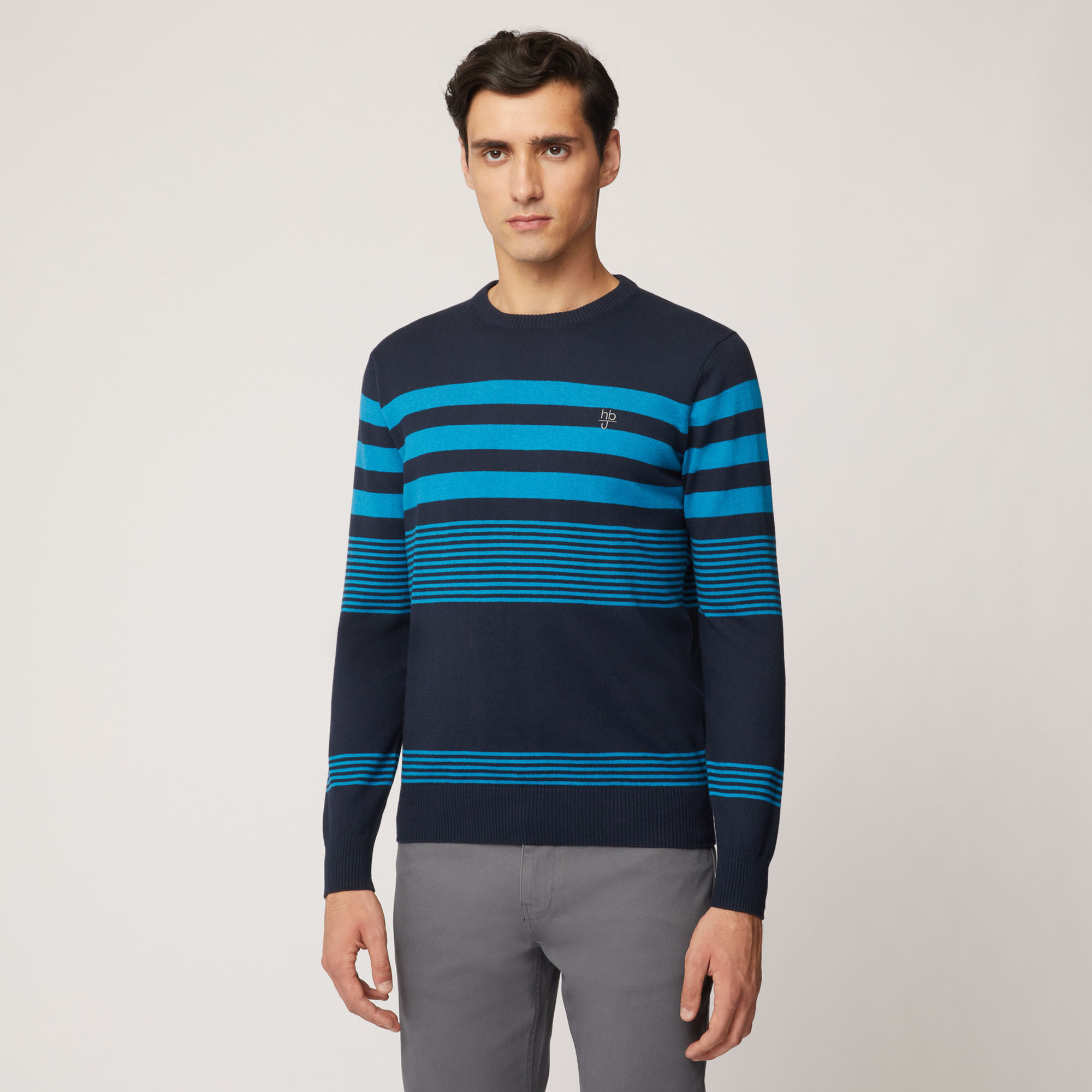 Pullover Girocollo Con Righe A Contrasto, Light Blue, large image number 0