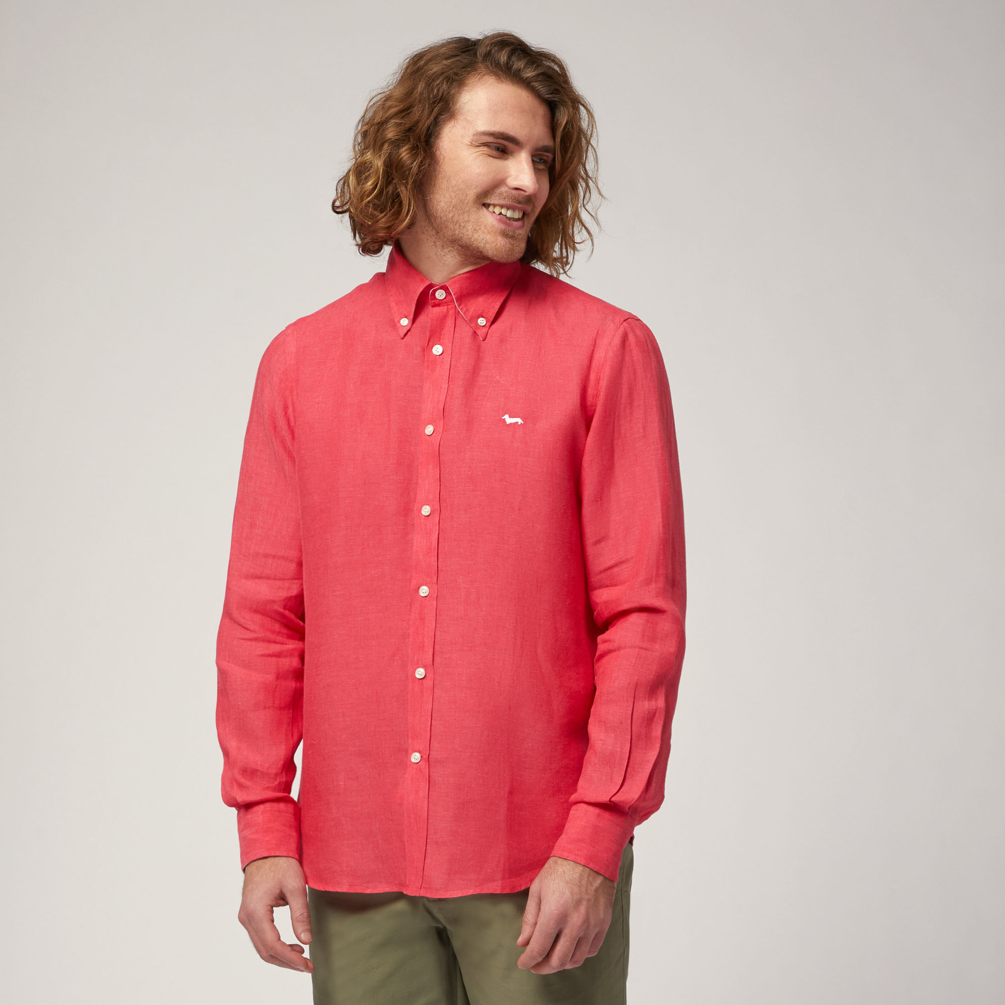 Linen Shirt, Red, large