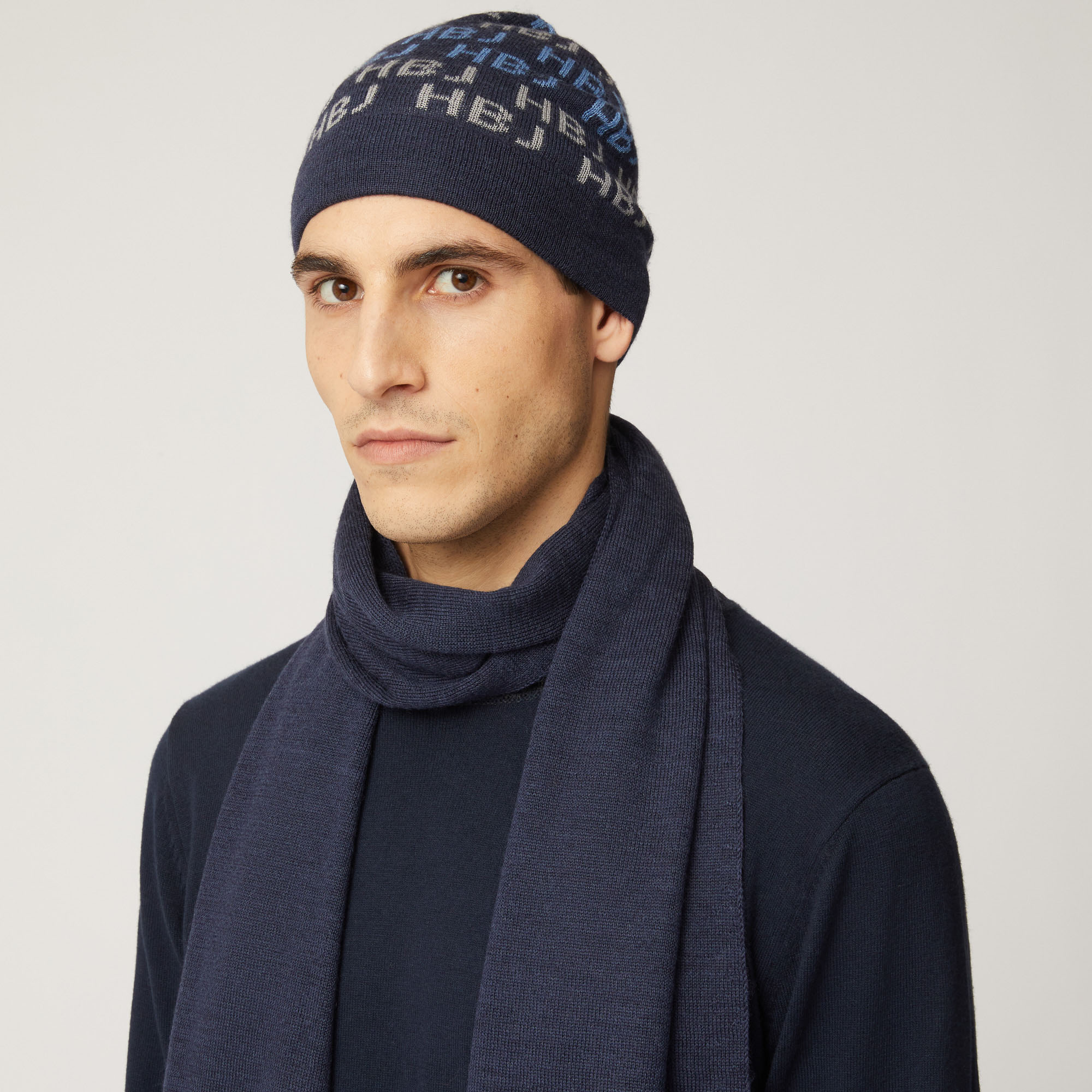 Berretto In Misto Lana Con Logo Hbj All-Over, Light Blue, large image number 2