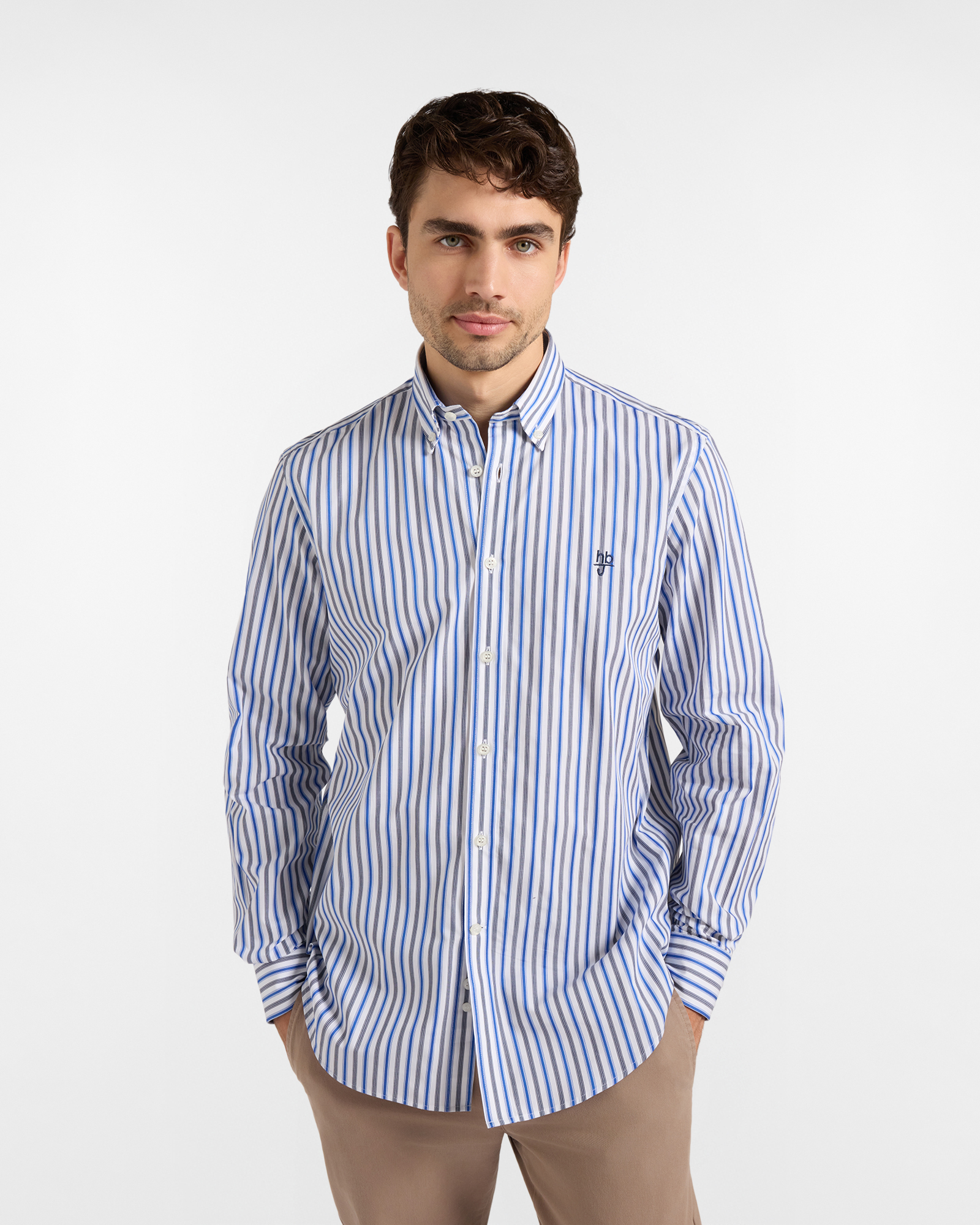 HBJ Men&rsquo;s Regular Fit Shirt with Monte Carlo Collar in Pure Cotton with Sky Blue Stripes