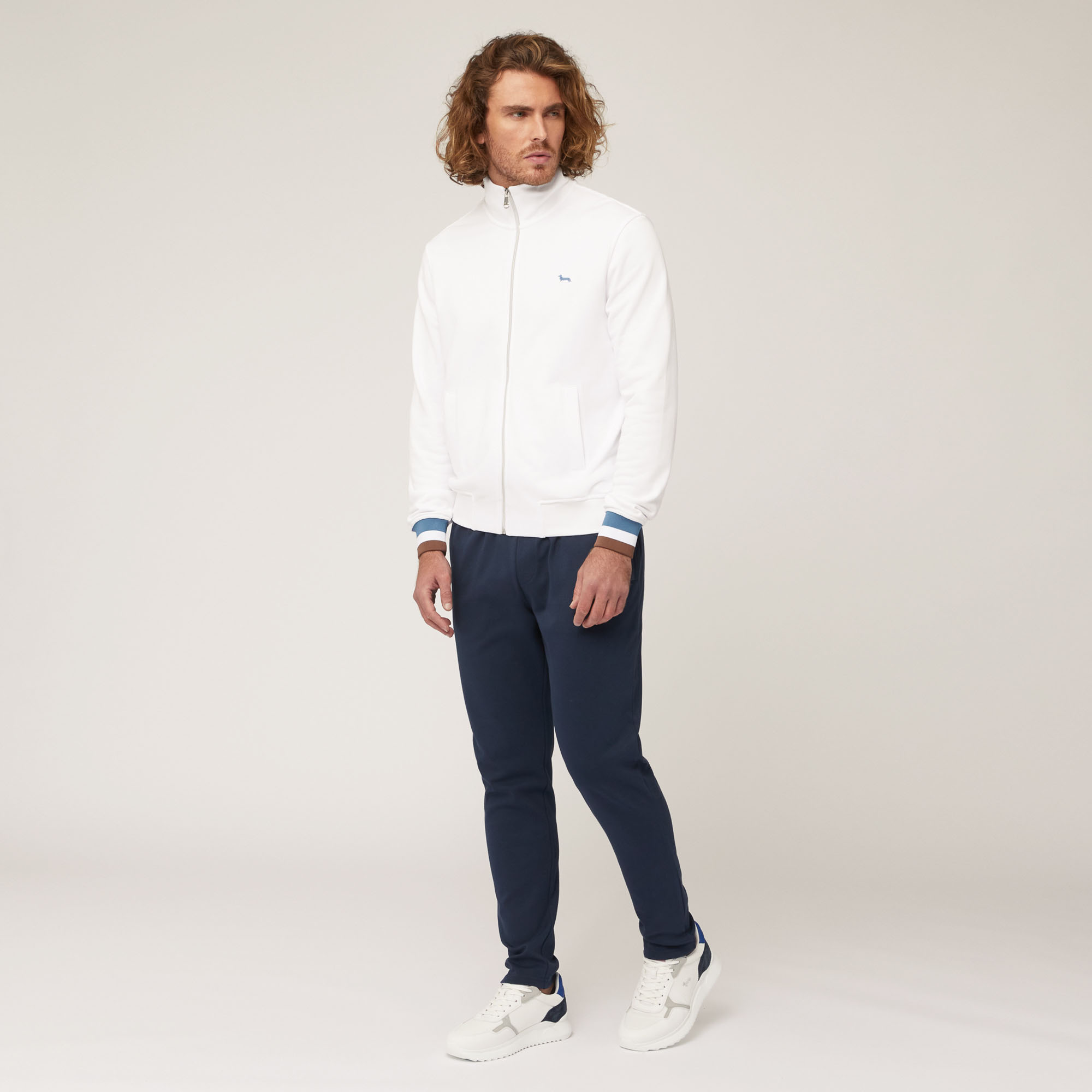 Sweatshirt aus Baumwolle mit durchgehendem Reißverschluss und gestreiften Details, Weiß, large image number 3