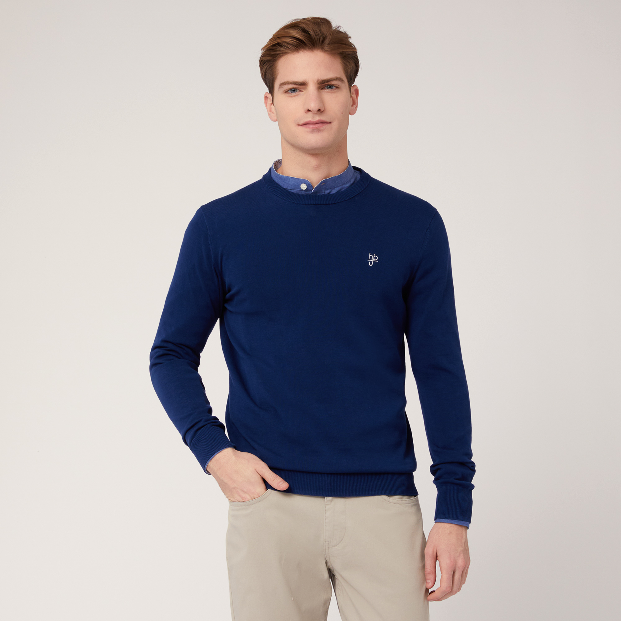 Pullover Girocollo In Cotone, Blu, large image number 0