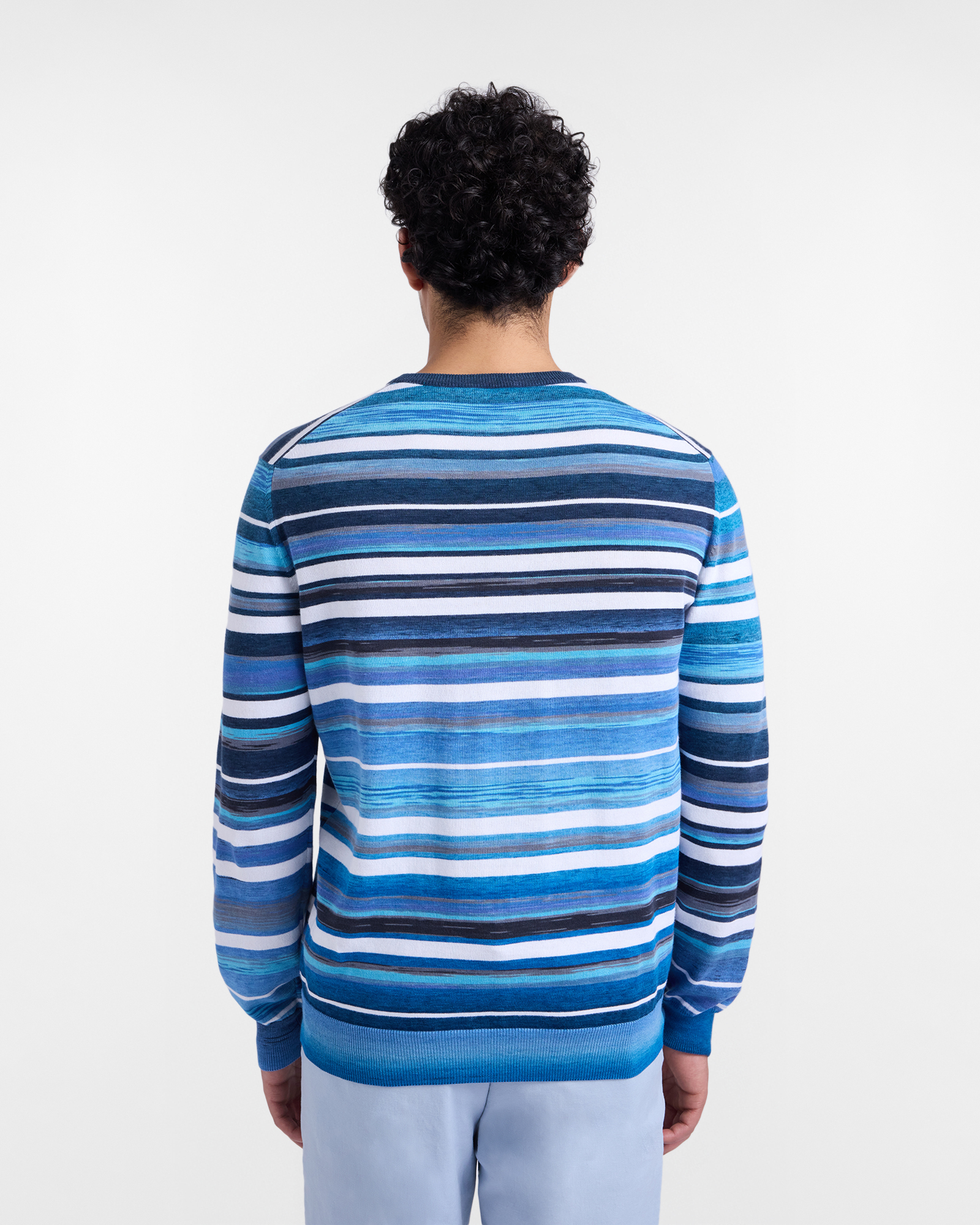 Crewneck pullover with faded stripes