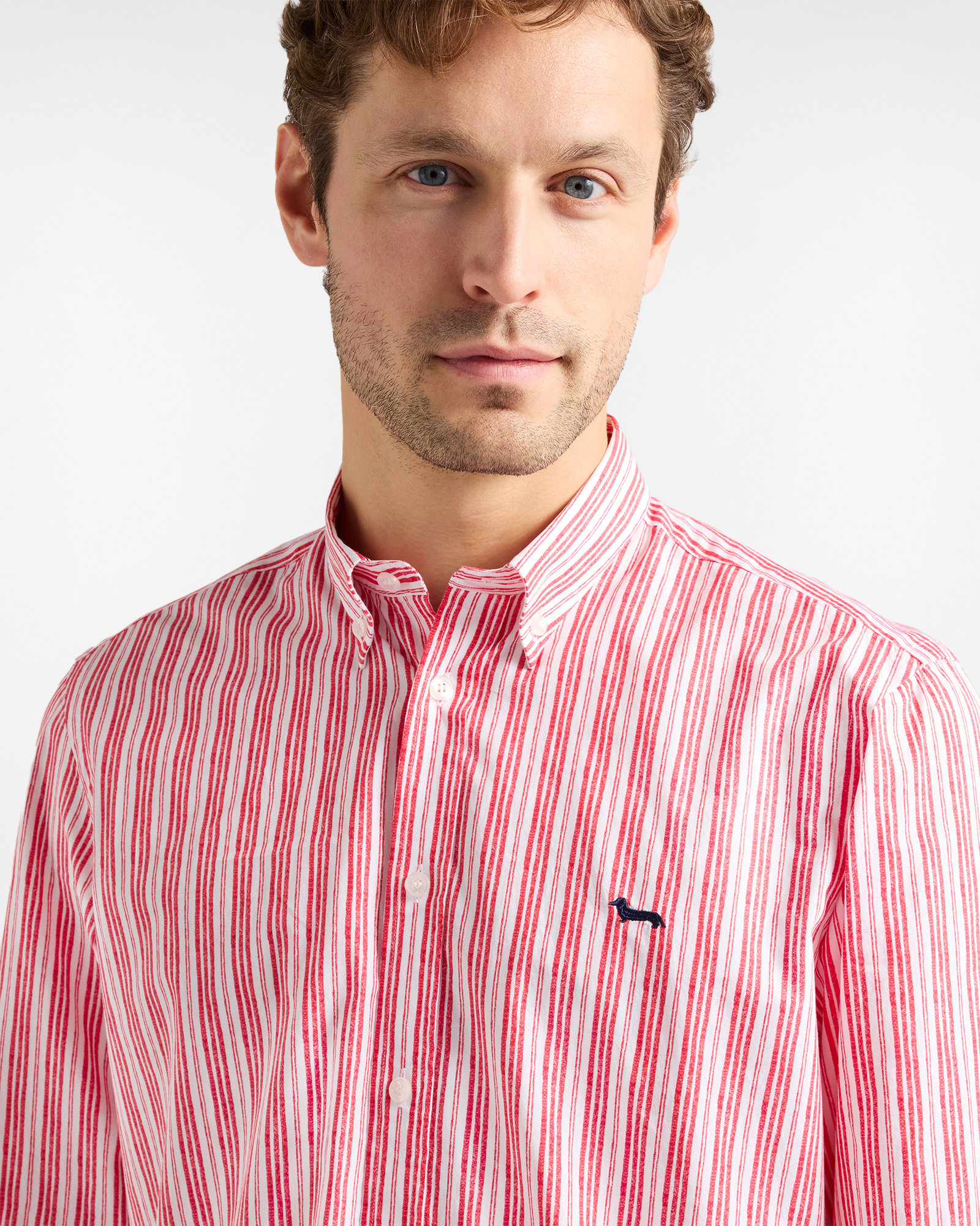 Watercolor stripe print shirt, Red, large image number 2