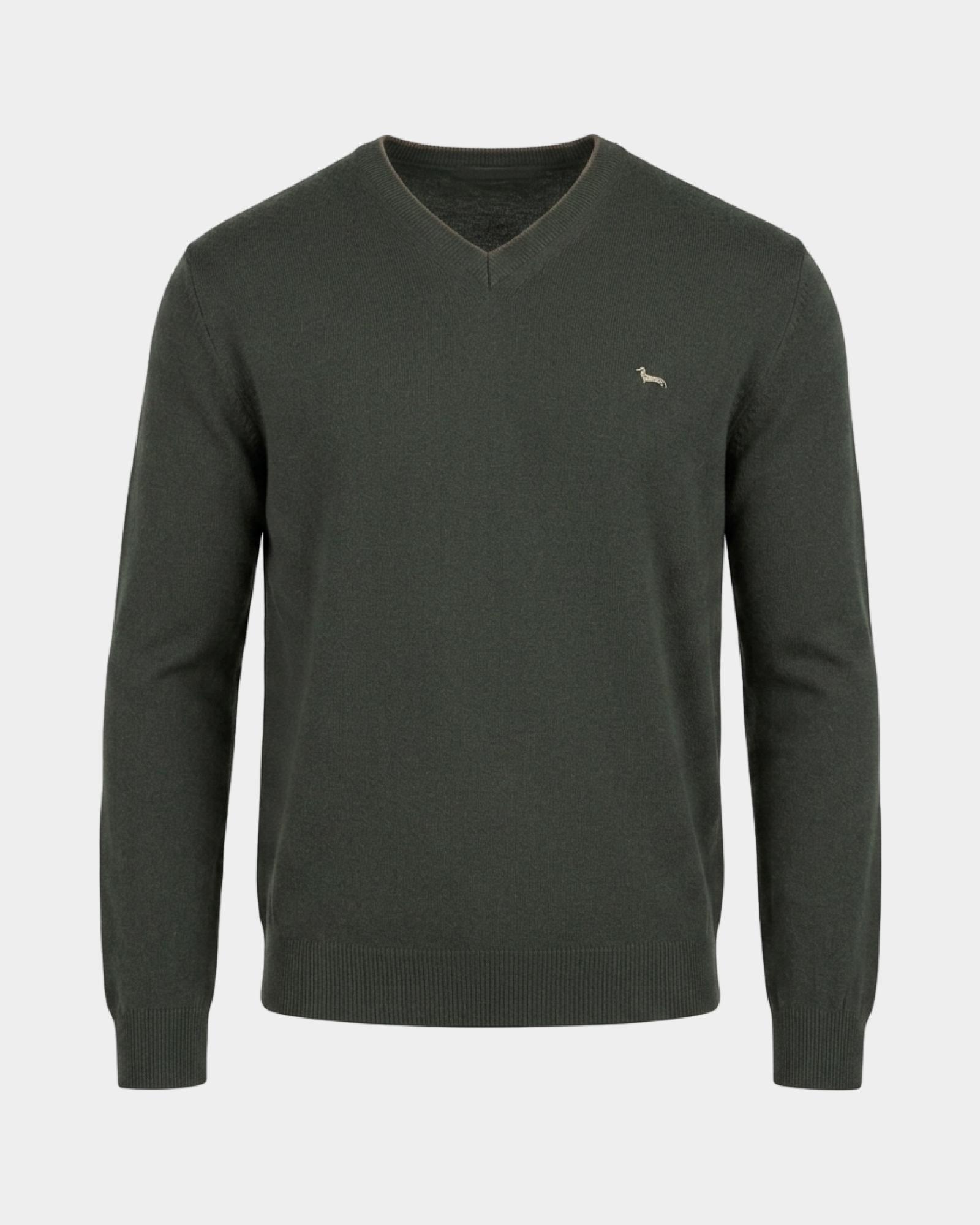 Jersey Hombre de cuello de pico en mezcla de lana y cachemir   Regular Fit, VERDE DEPORTIVO, large