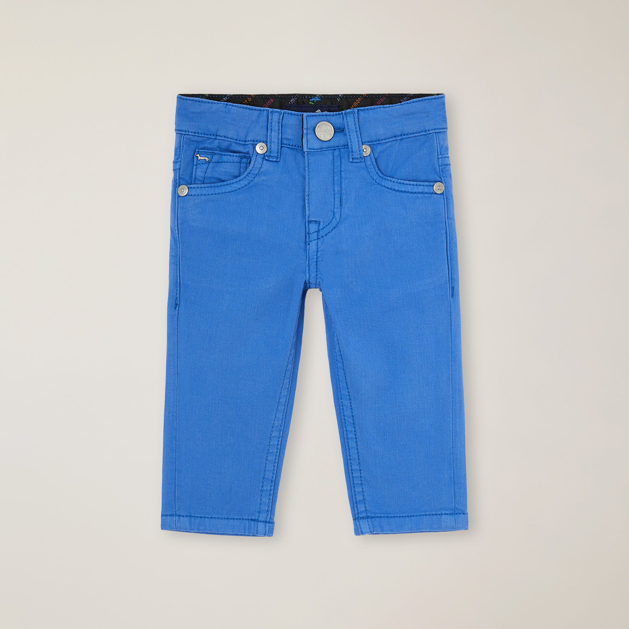 Pantalón de cinco bolsillos con bordado trasero, Azulado, large