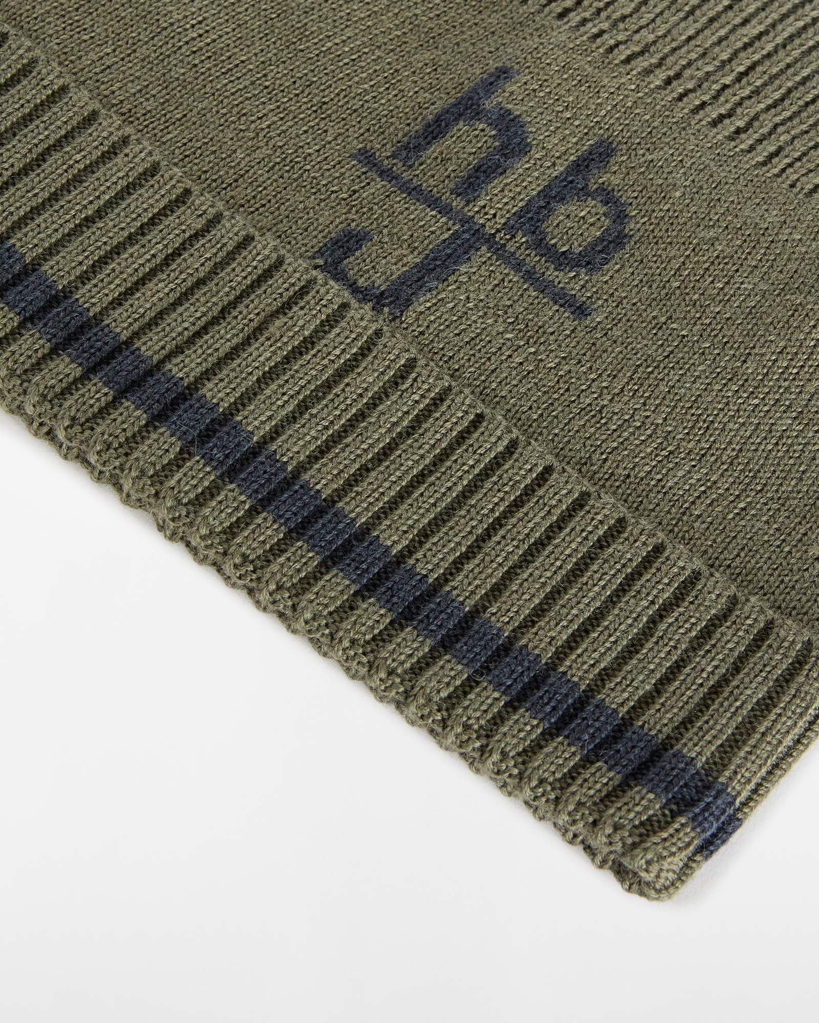 Cappello in Maglia con Logo e Bordo a Righe, Verde Oliva, large image number 3