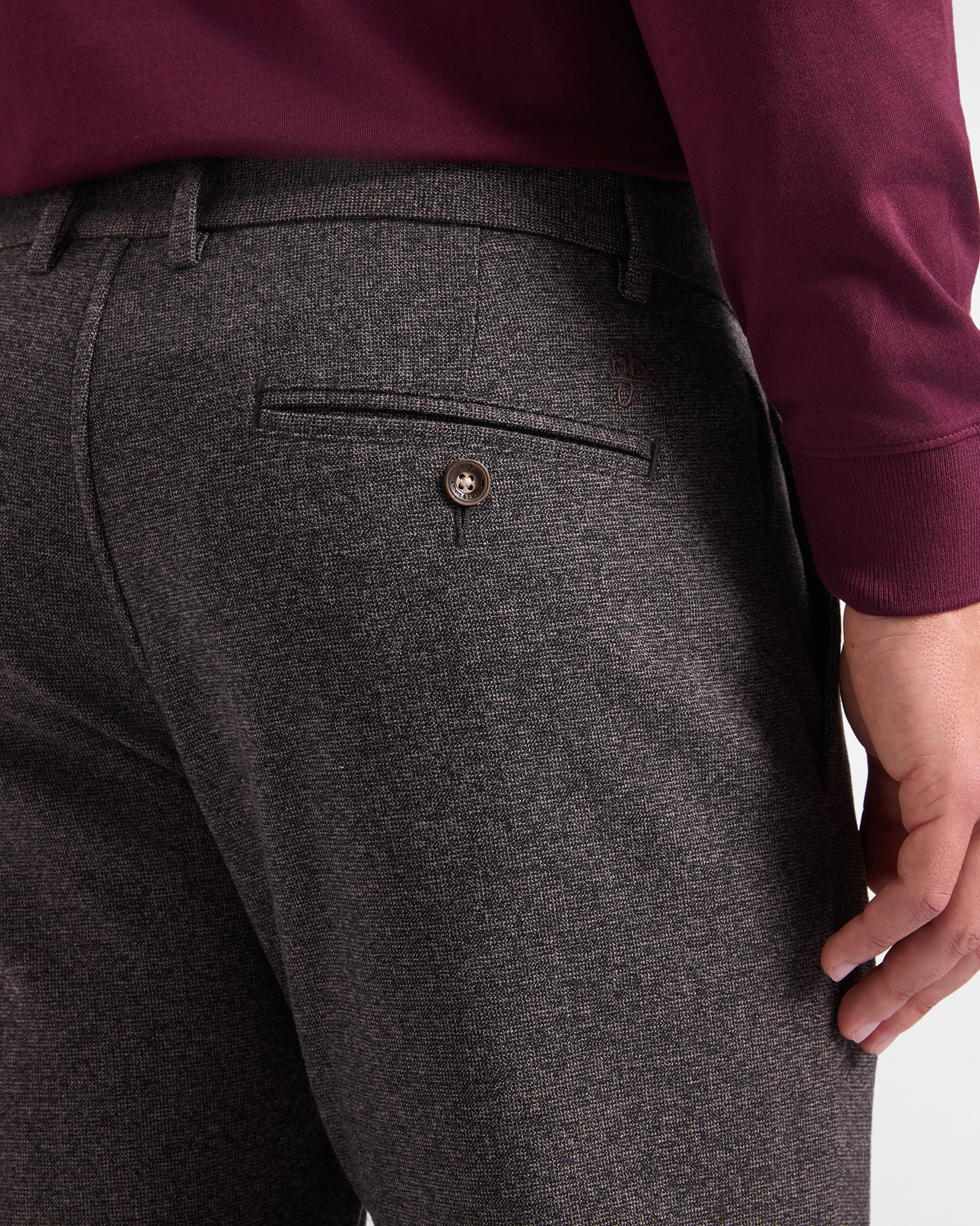 Pantalone Chino HBJ Uomo Narrow Fit in Tessuto a Filo Tinto, MARRONE, large