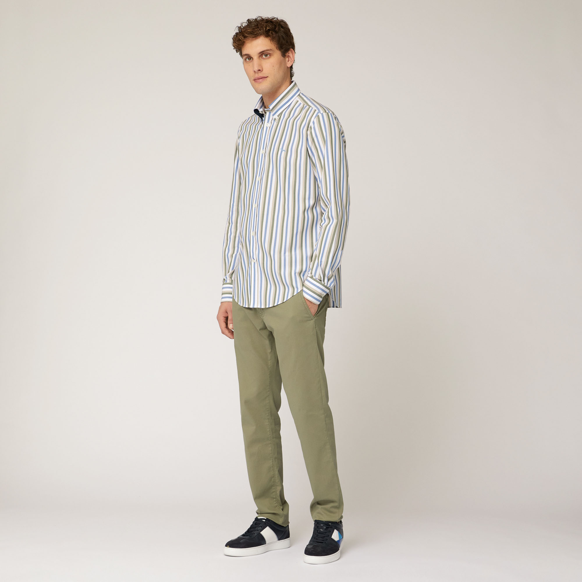 Cotton Shirt with Vertical Stripes, Green, large image number 3