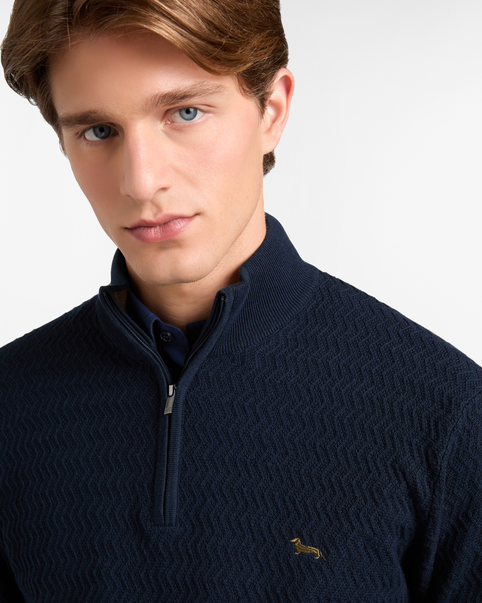 Pullover Half Zip mit 3D-Strickmuster, Navyblau, large image number 2