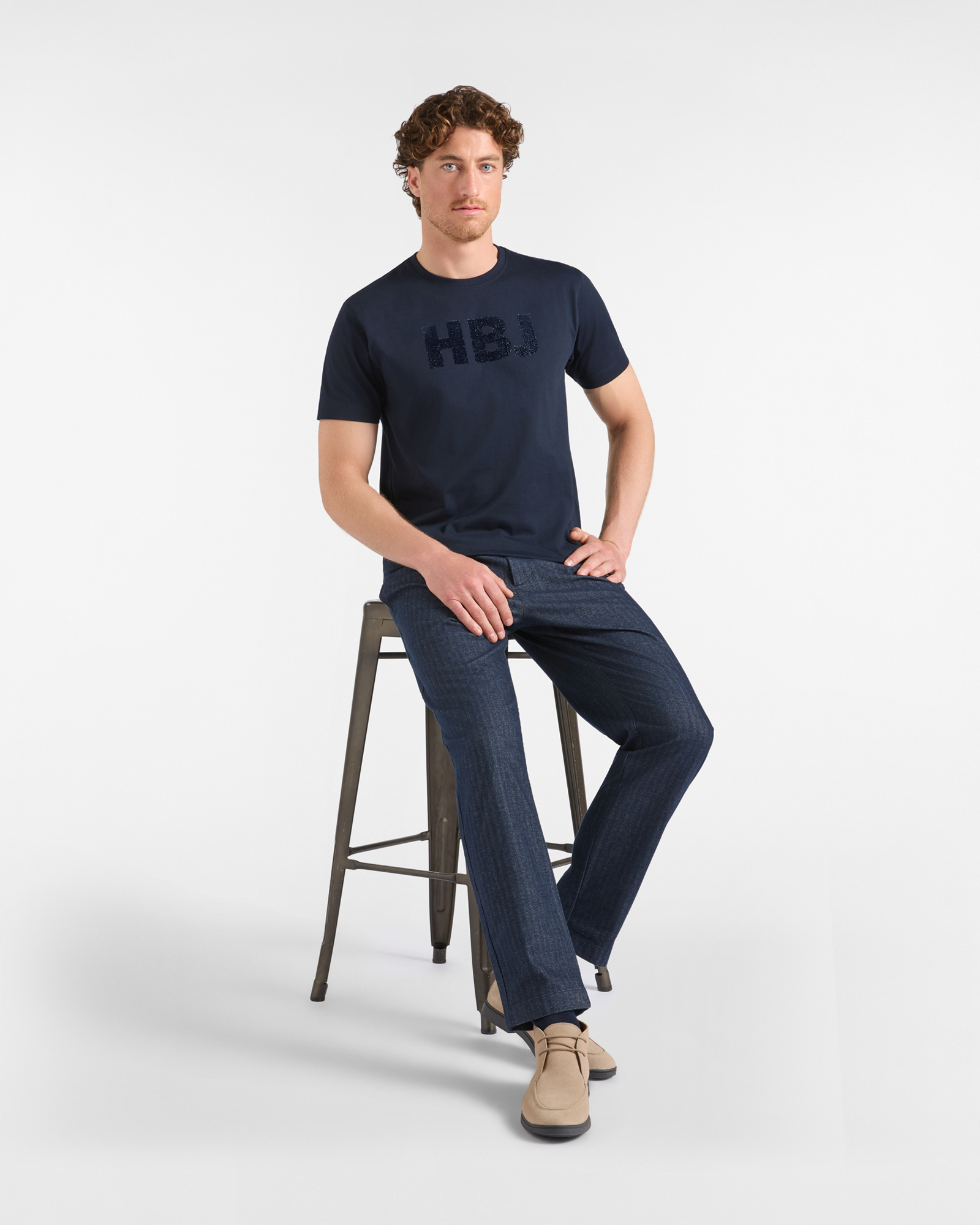 T-shirt HBJ Uomo con Stampa HBJ in Puro Cotone, BLU SCURO, large