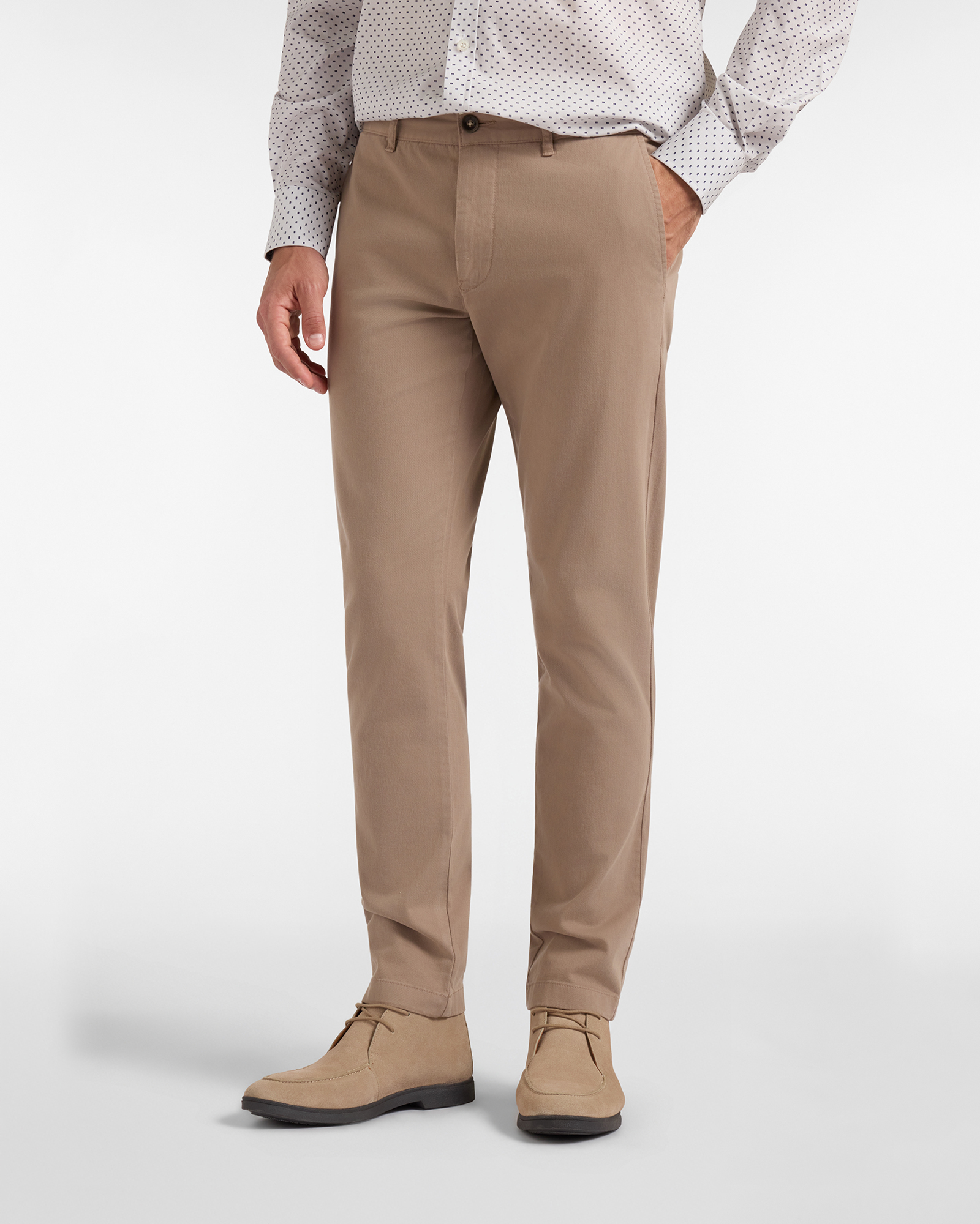 Pantalone Chino HBJ Uomo Narrow Fit in Gabardina di Cotone Stretch, BEIGE, large