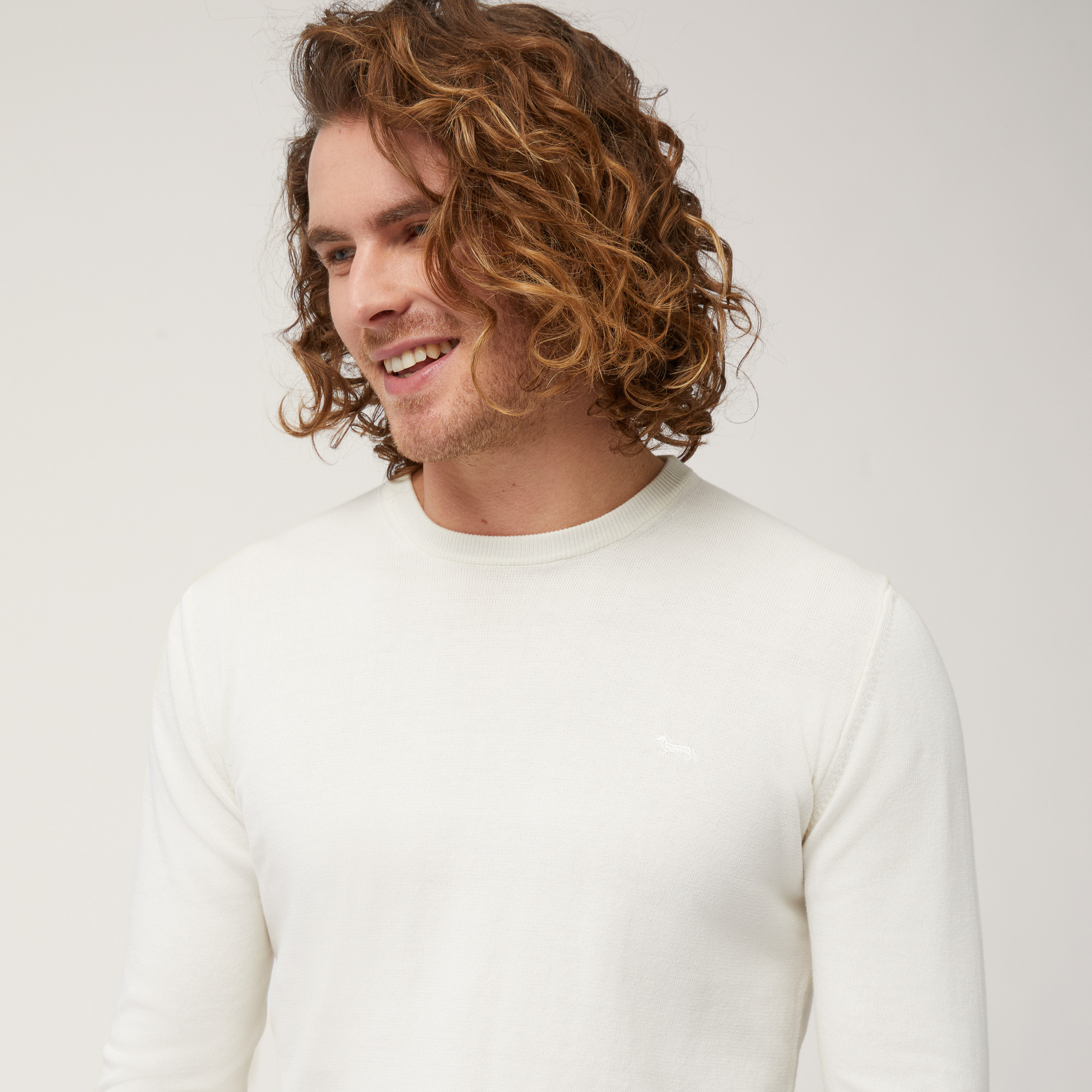 Jersey de algodón con cuello redondo, Blanco, large image number 2