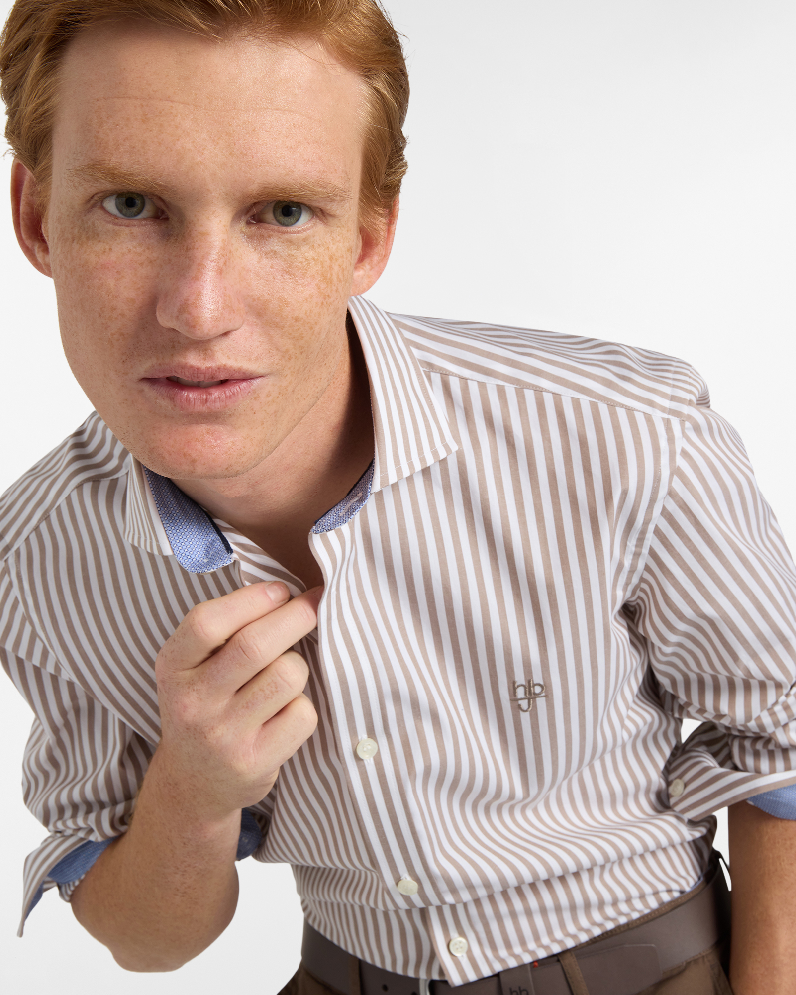 Camicia Uomo a Righe Narrow Fit, Marrone chiaro, large image number 2