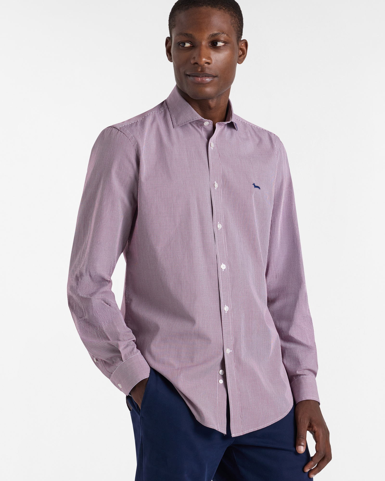 Camisa de Microcuadros con Perro Salchicha, Rojo Claro, large
