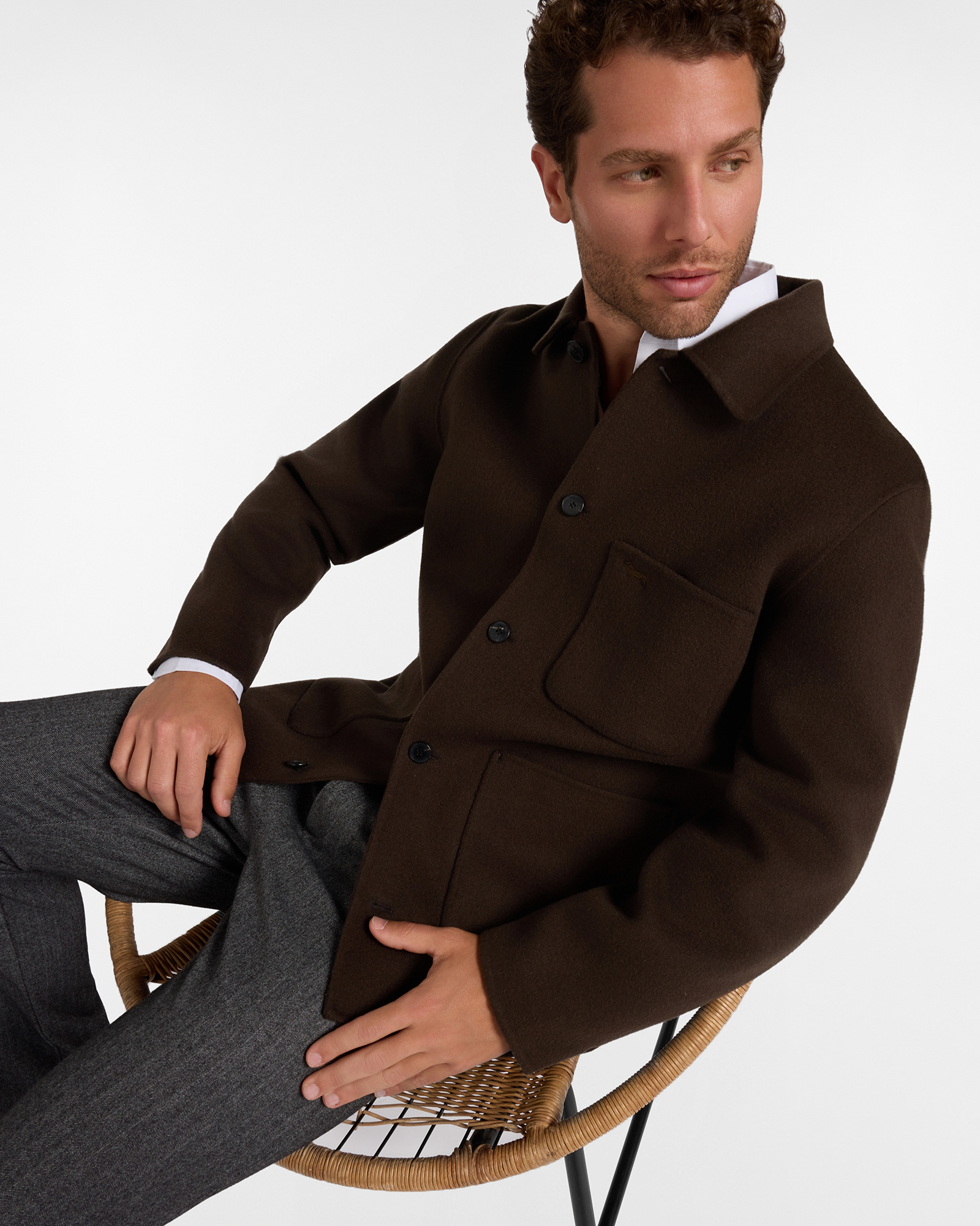 Wool Overshirt, DARK BROWN, large image number 2