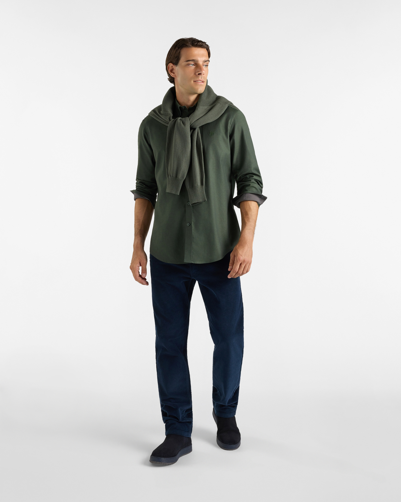 Camicia HBJ Uomo Regular Fit con collo Montecarlo in puro cotone, VERDE, large