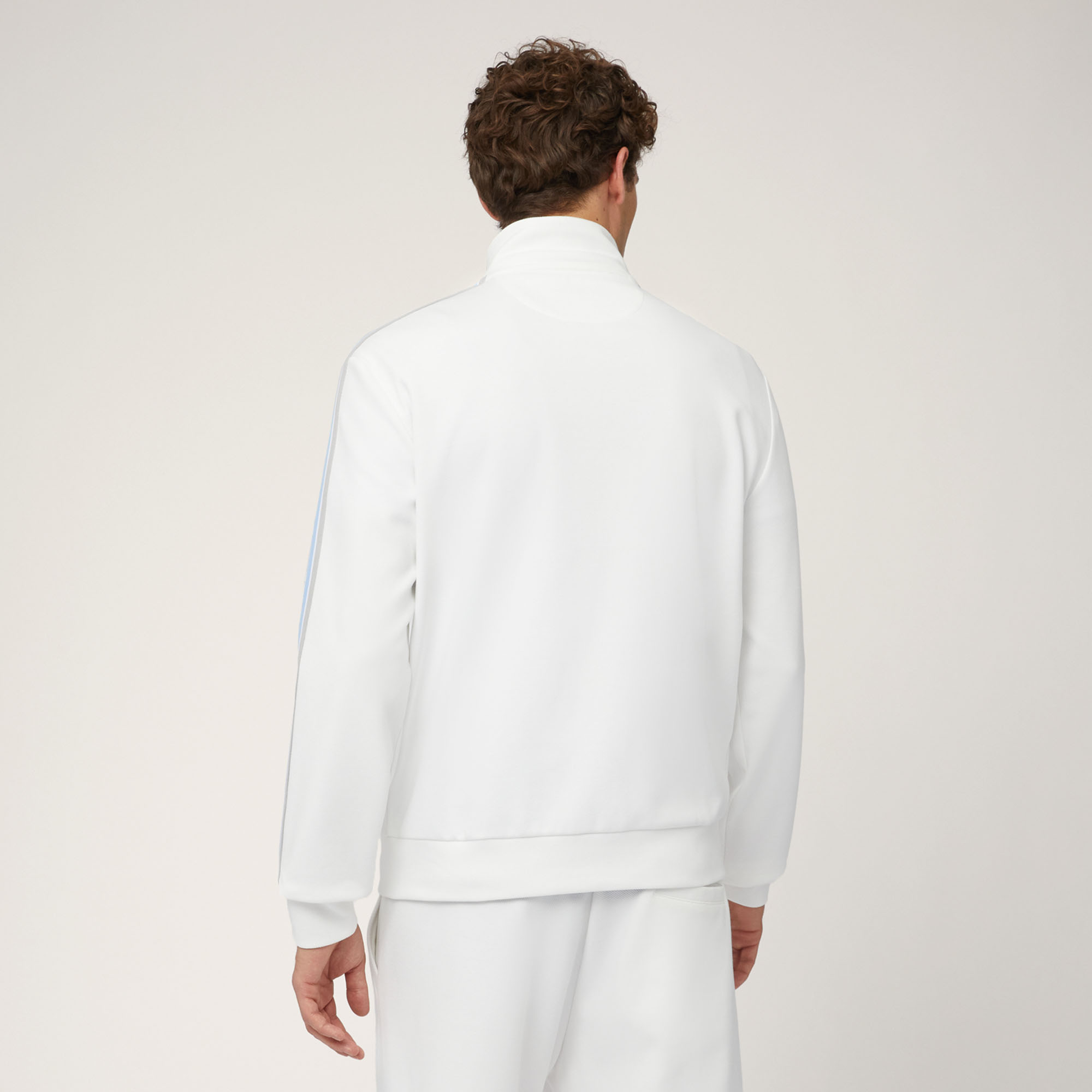 Sweatshirt aus Stretch-Baumwolle mit durchgehendem Reißverschluss und gestreiftem Band, Weiß, large image number 1