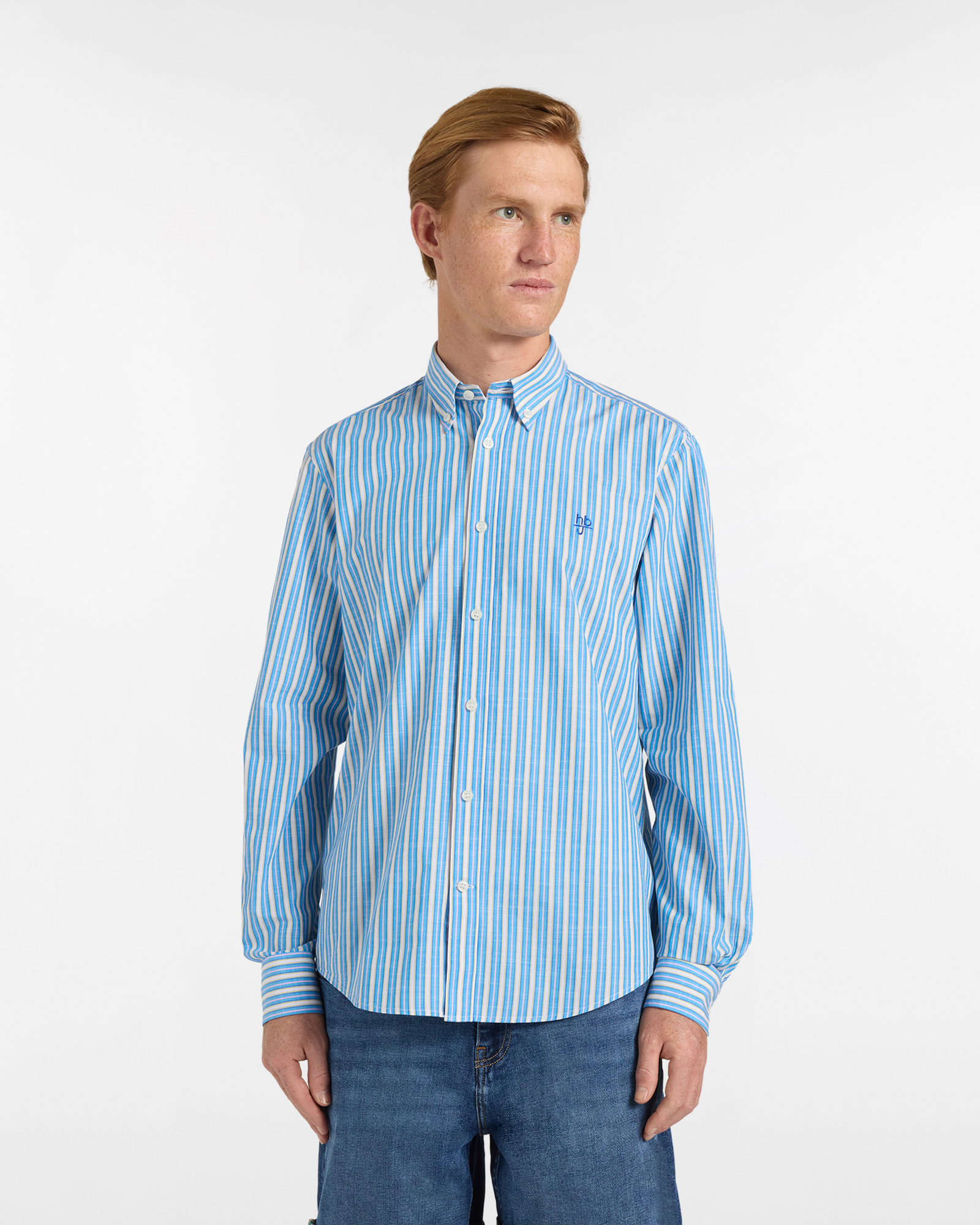 Camicia Uomo a Righe Regular Fit, Uomo, Blu elettrico, Taglia: S