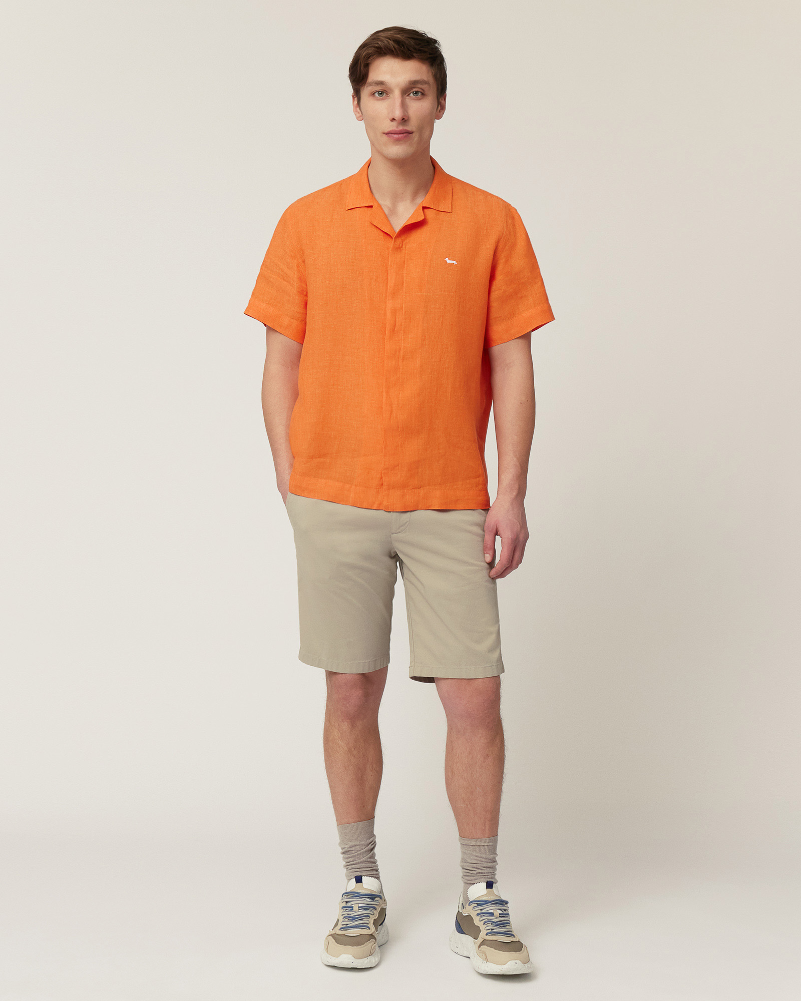 Linen Bowling Shirt, Orange, large image number 3