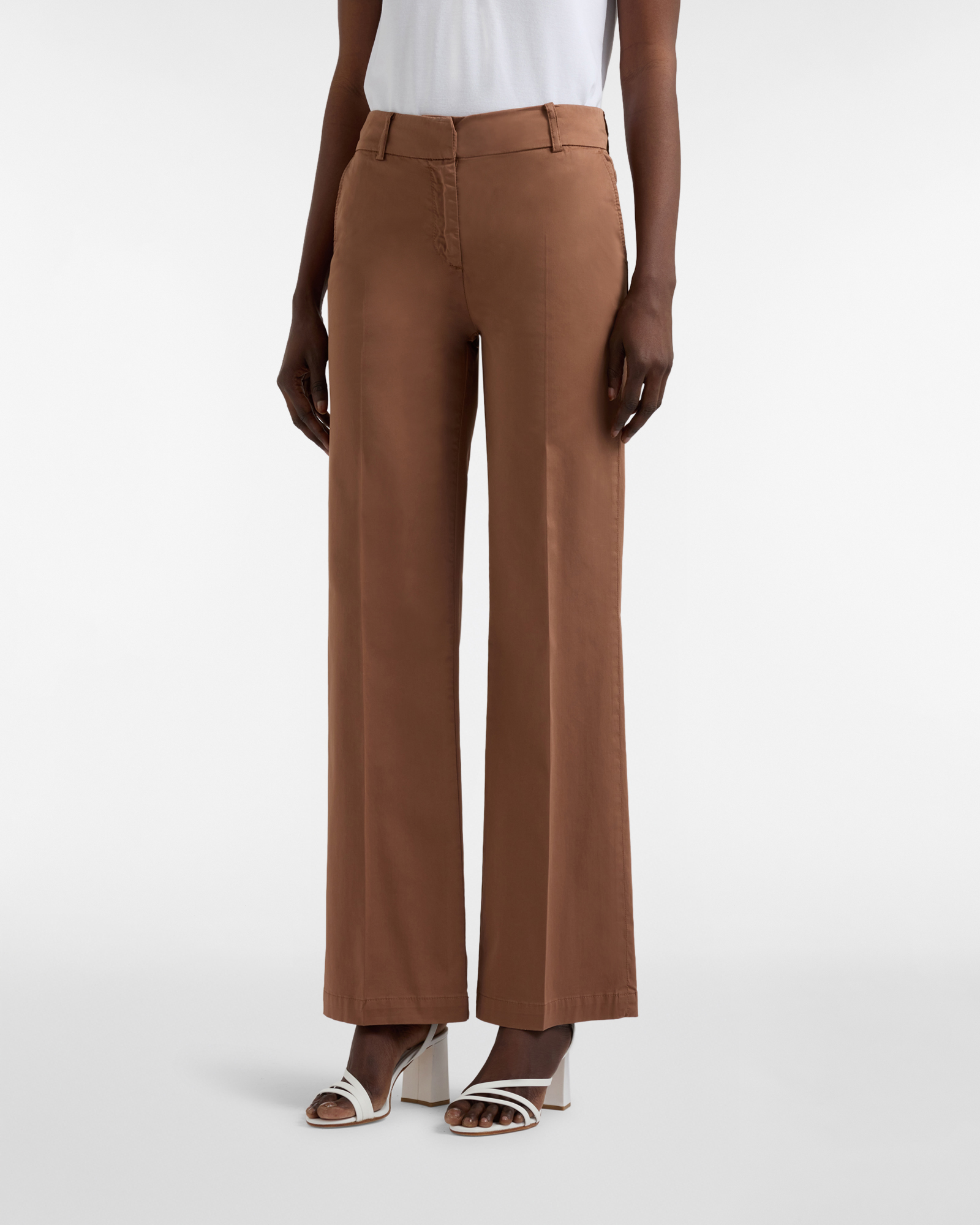 Pantaloni Donna Vita Alta a Gamba Dritta, Donna, Marrone, Taglia: 36