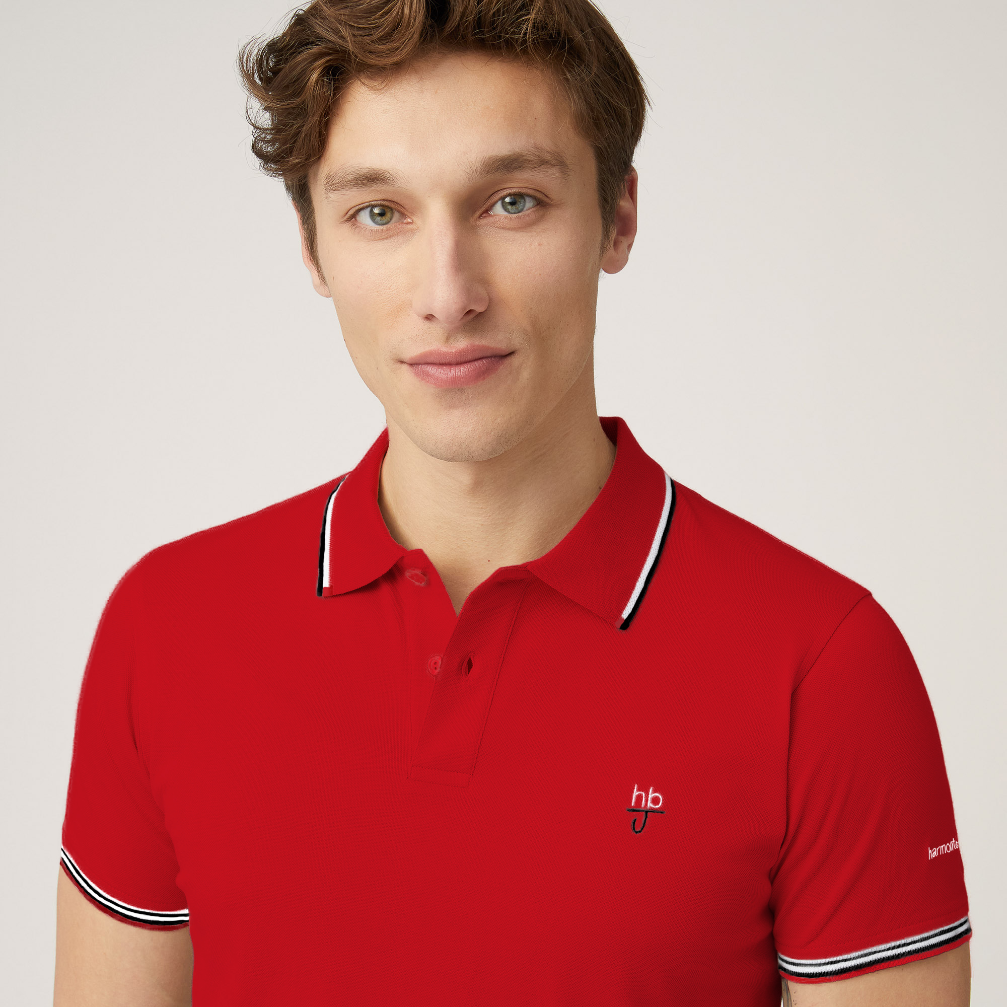 Polo Con Righini A Contrasto, Rosso, large image number 2