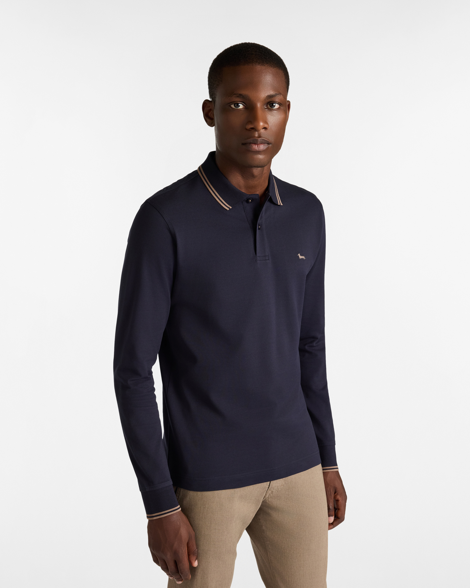 Long Sleeve Righini Polo, Navy Blue, large