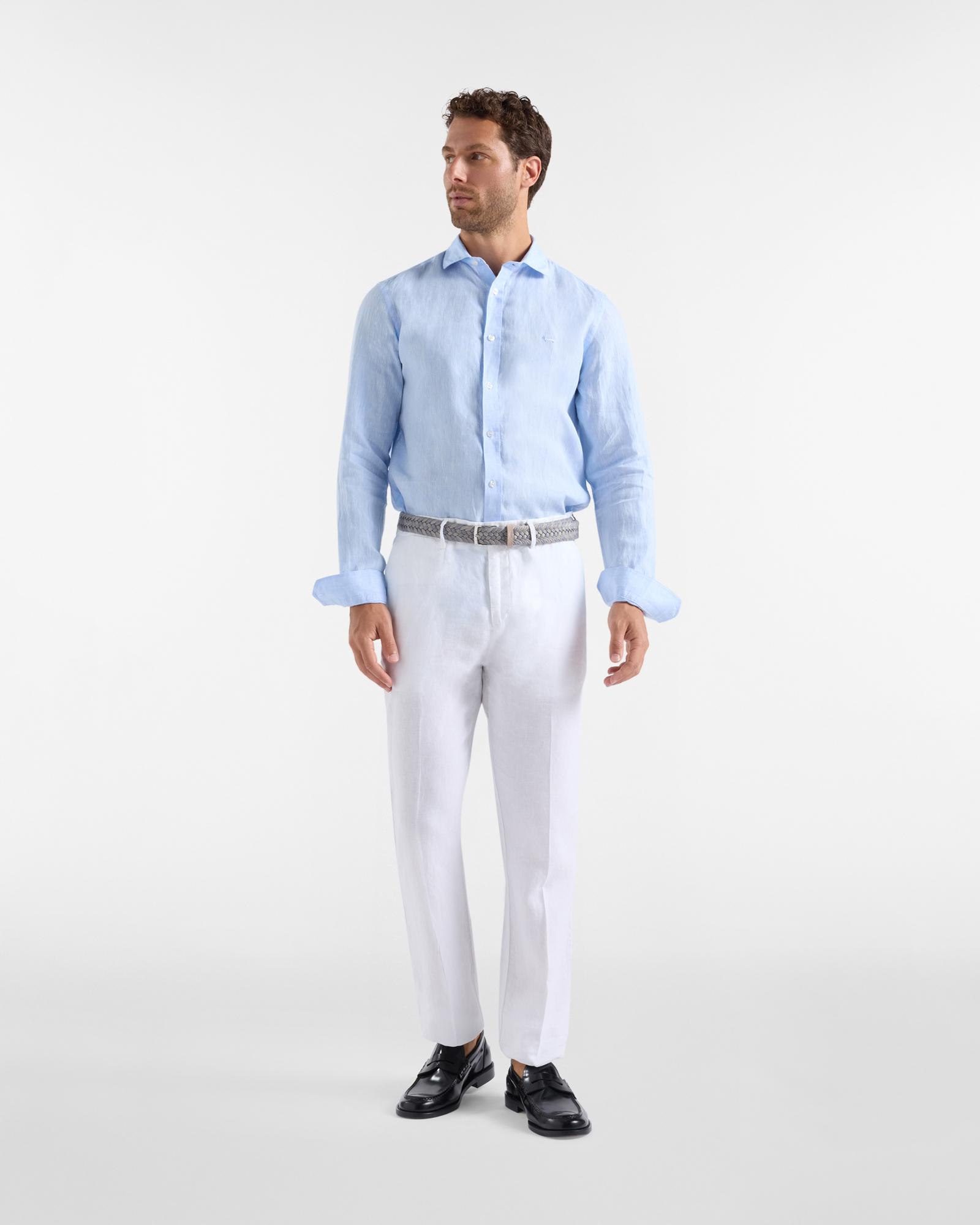 Camicia Uomo in Lino Narrow Fit, Blu, large image number 3