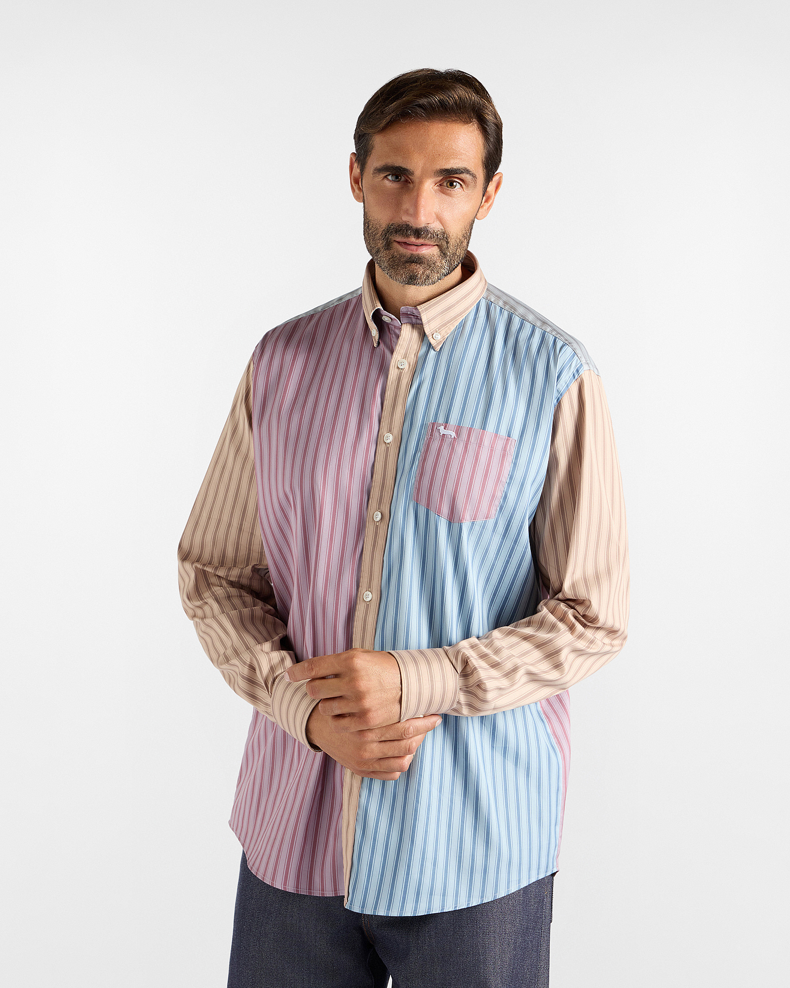 Camisa Piazzetta de hombre de rayas patchwork Classic Fit multicolor