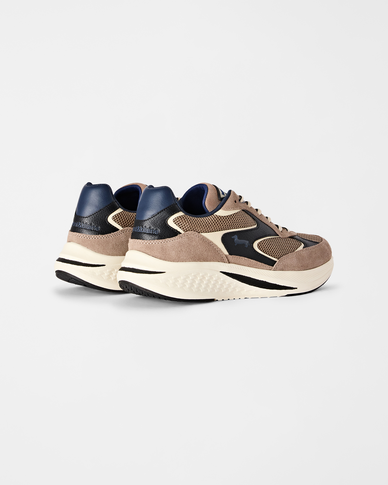 Men's suede and technical mesh sneakers, TAUPE, large image number 2