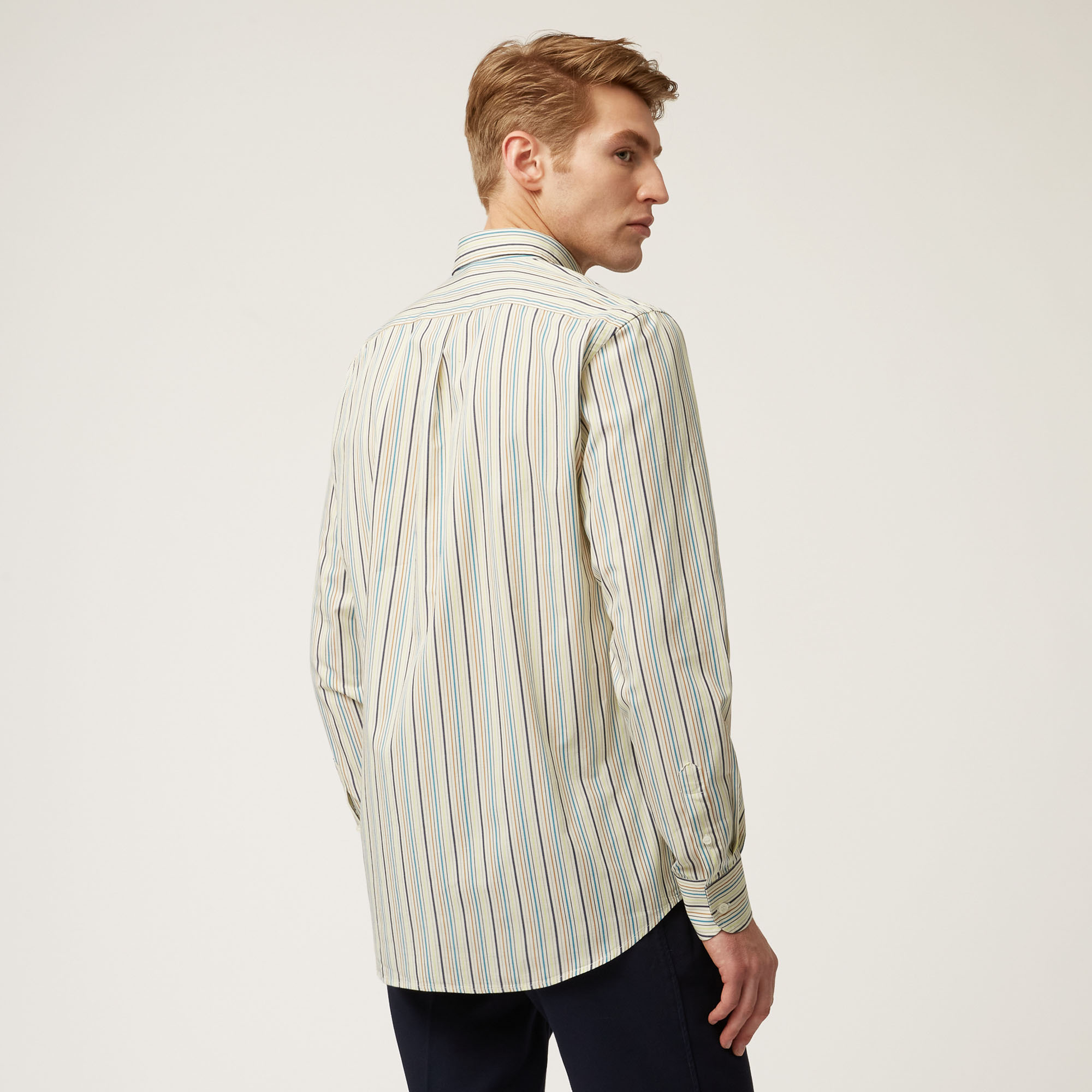 Striped Cotton Shirt, White, large image number 1