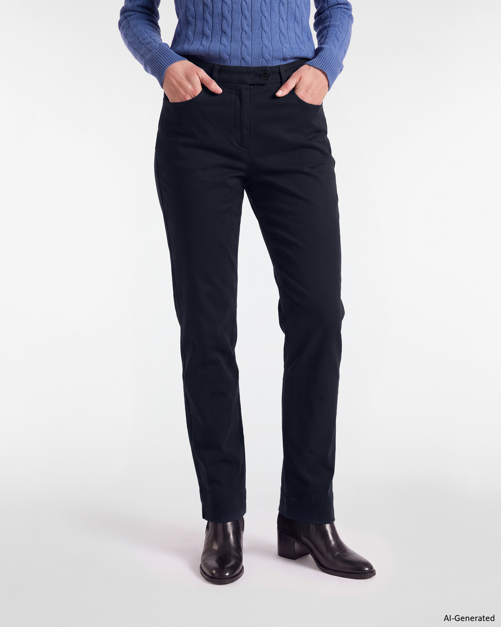 Pantalon femme en coton stretch bleu Slim Fit