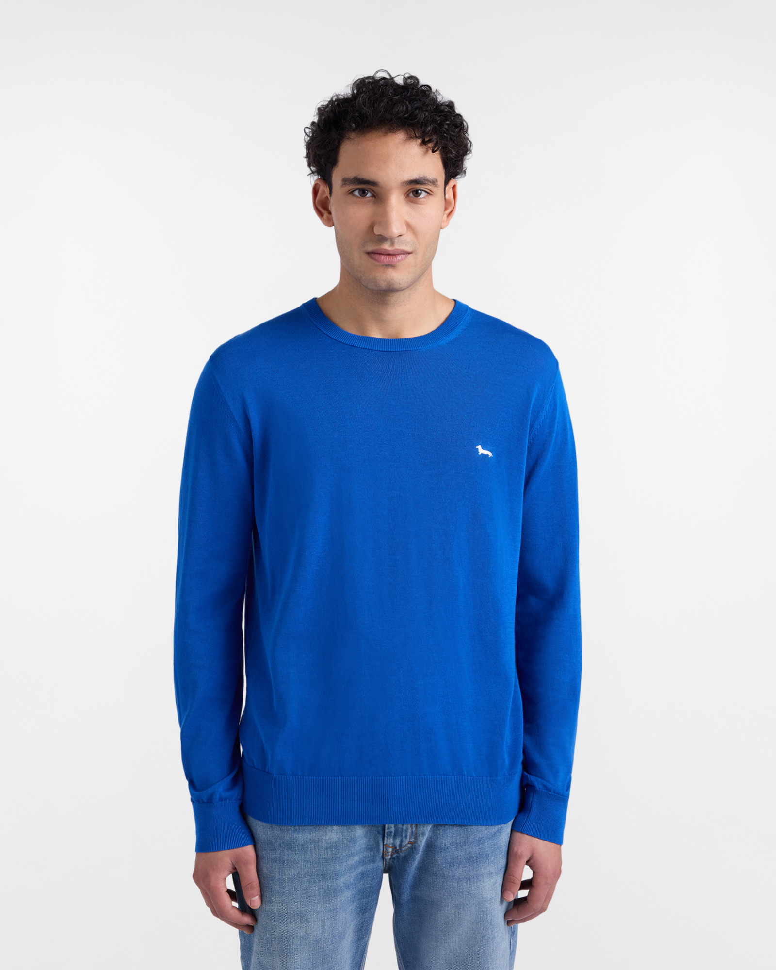 Harmont&Blaine - Pullover girocollo in cotone crêpe, Uomo, Blu, Taglia: XXL
