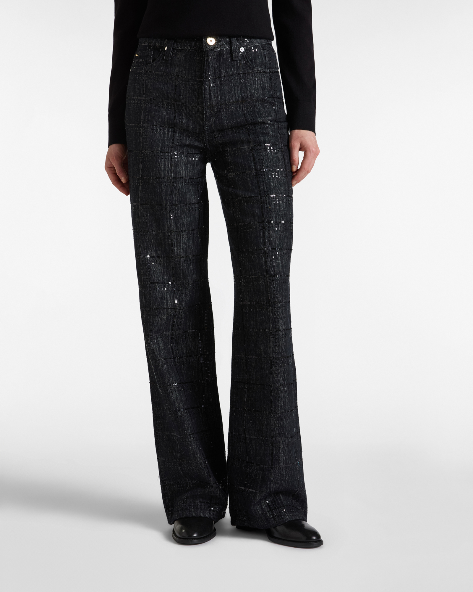 5-Pocket-Jeans f&uuml;r Damen mit Pailletten, schwarz