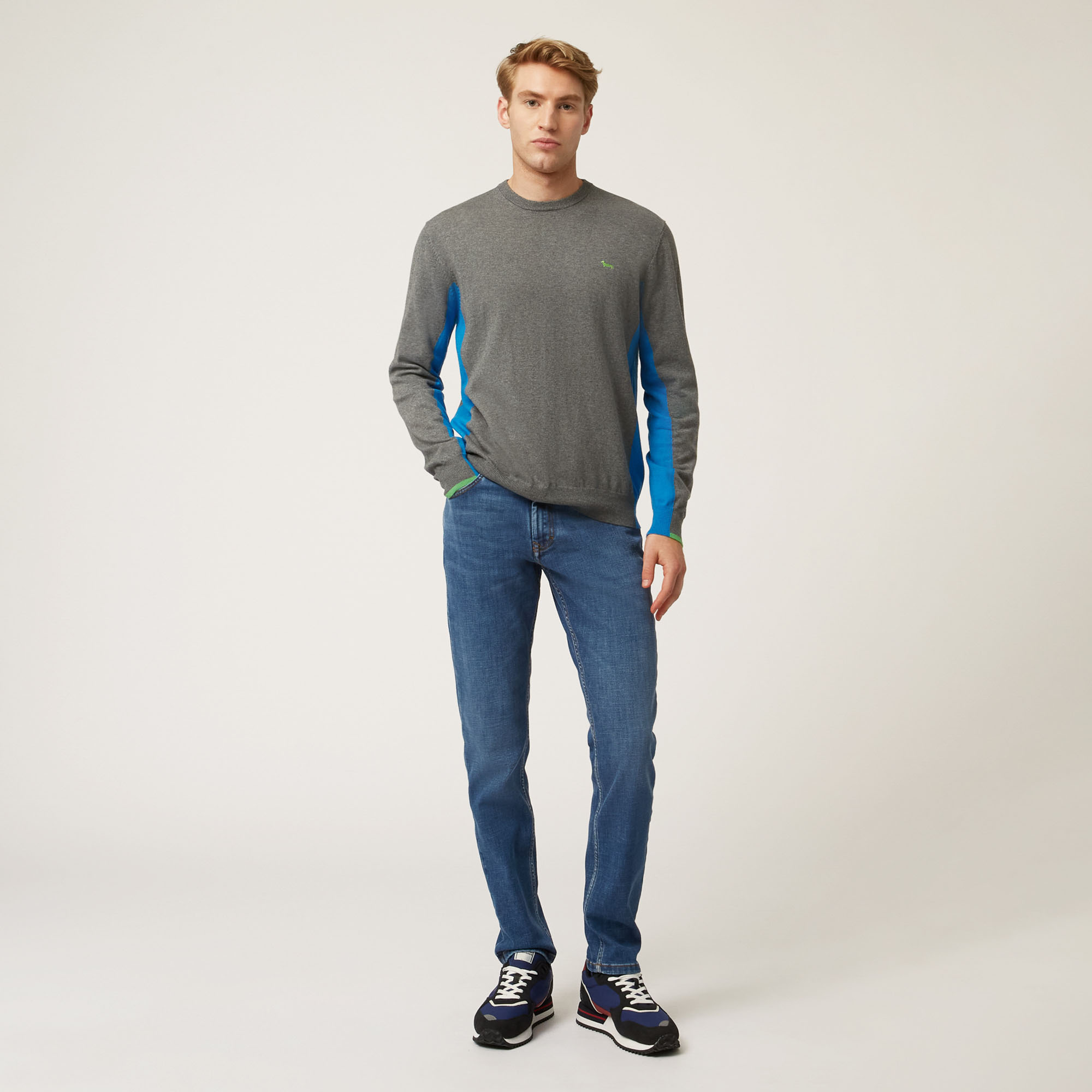 Pullover Girocollo Con Dettagli A Contrasto, Grigio, large image number 3