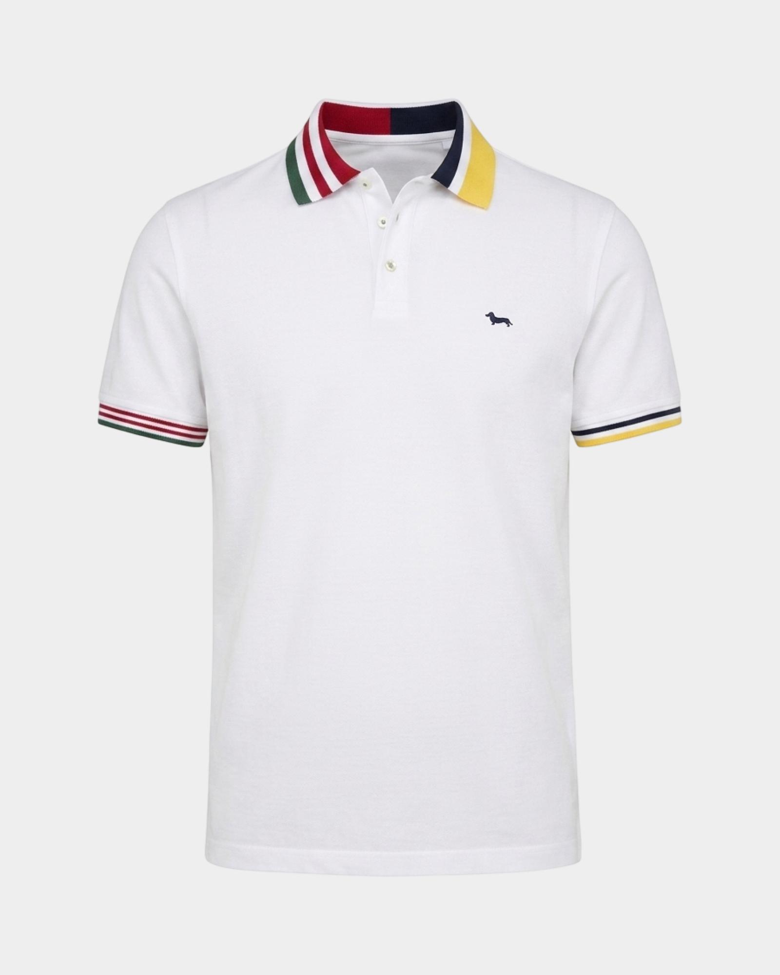 Polo para hombre de manga corta en piqu&eacute; mercerizado de 100 % puro algod&oacute;n, BLANCO, large
