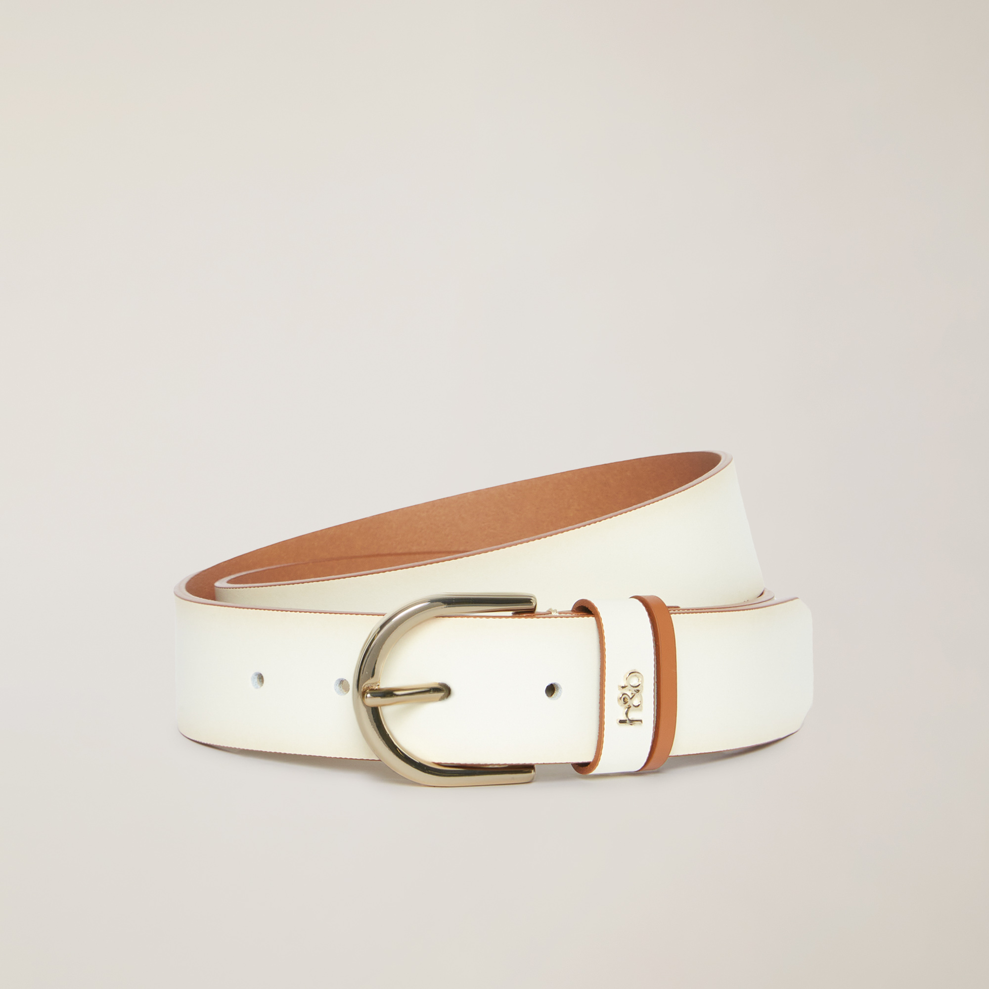 Two-Tone Leather Belt, White, large