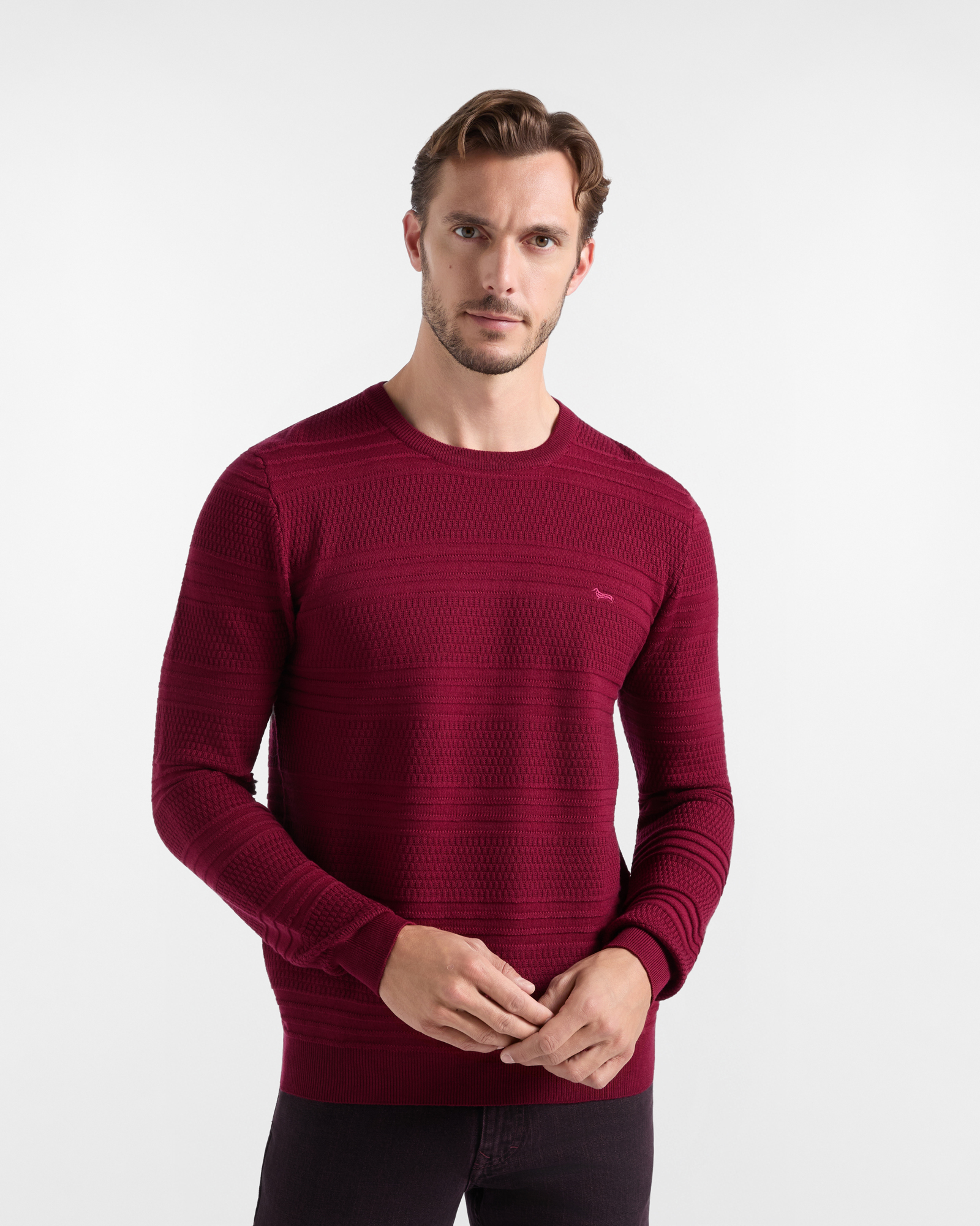 Men's Made in Italy sweater in red 100% pure wool with regular fit