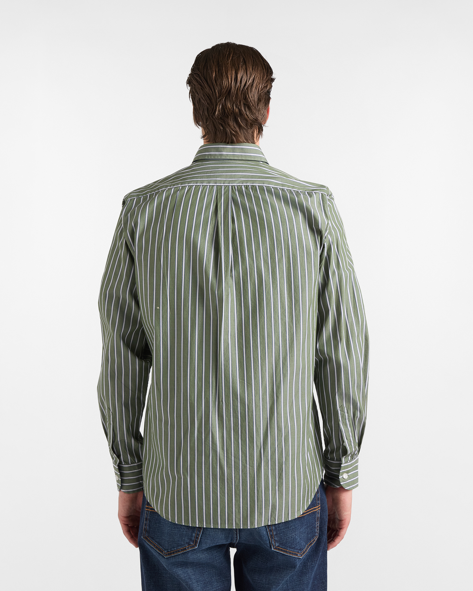 Men's regular-fit cotton shirt with regimental stripes, SPORT GREEN, large