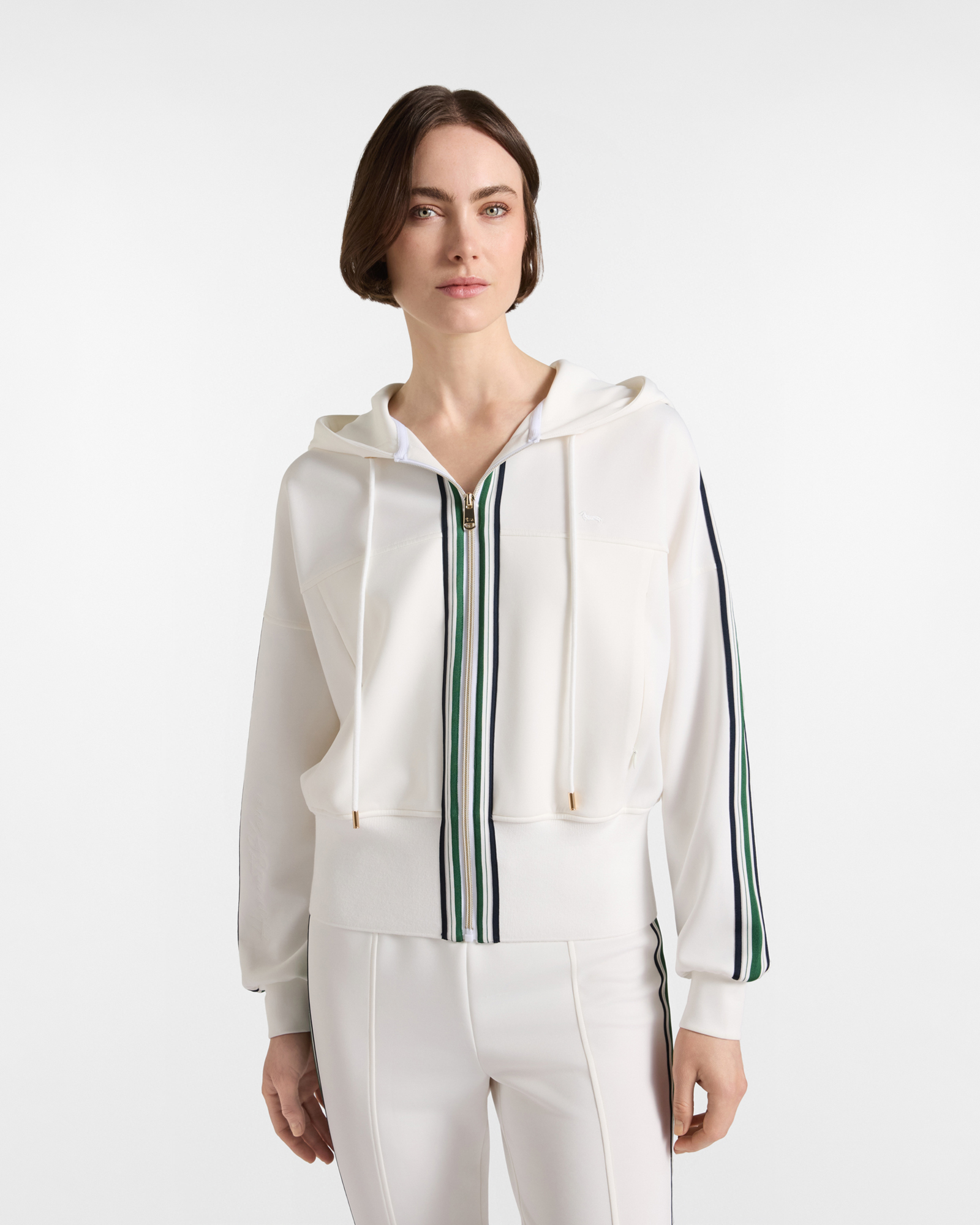 Women's white and striped full-zip hoodie