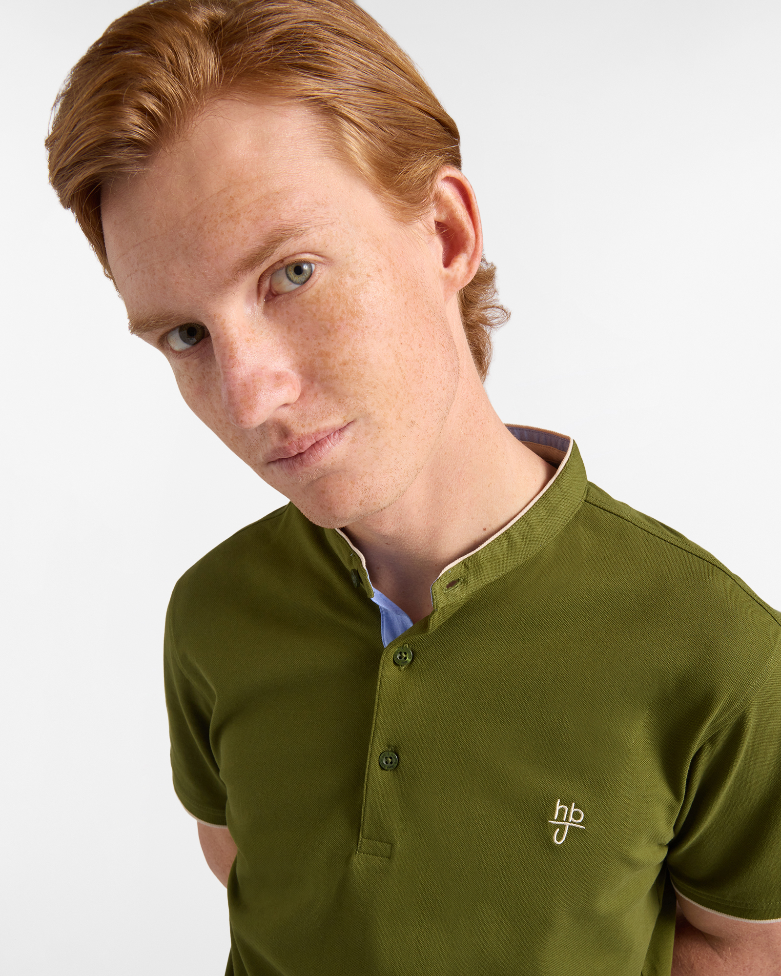 Polo uomo slim fit collo coreano, Verde militare, large image number 2