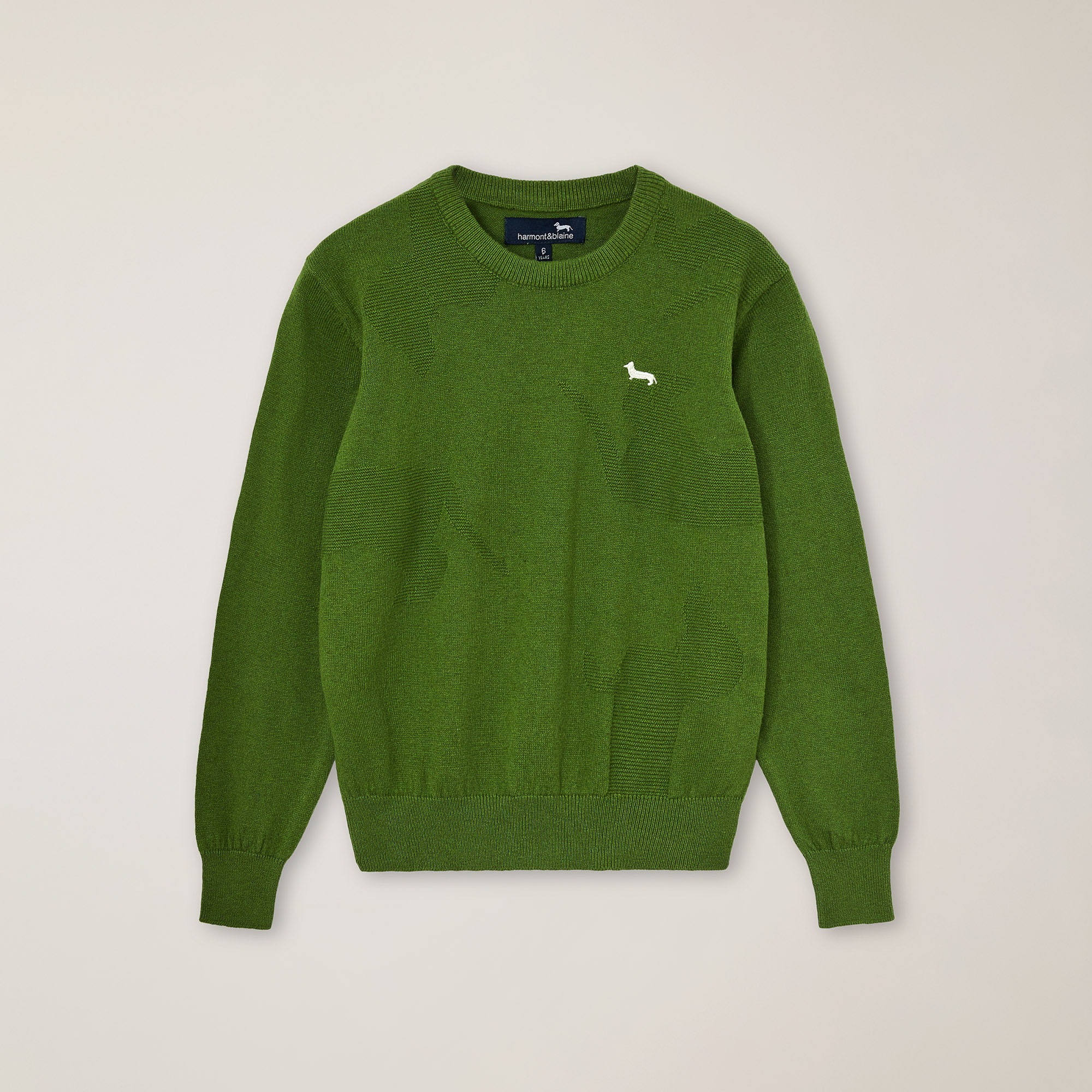 Jacquard crew neck with Dachshund embroidery, Acid green, large