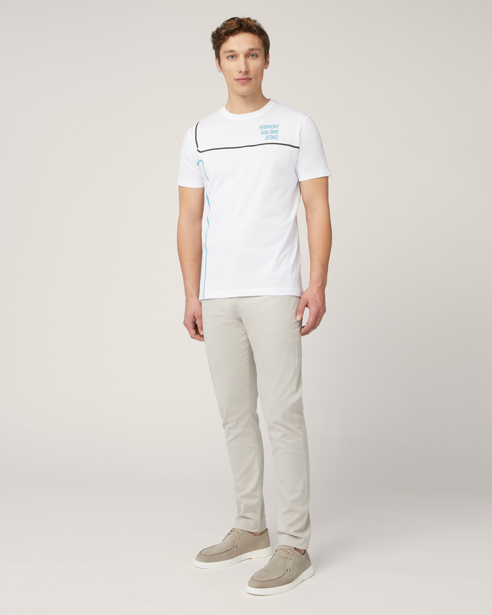 T-Shirt Con Logo E Linee, Bianco, large image number 3