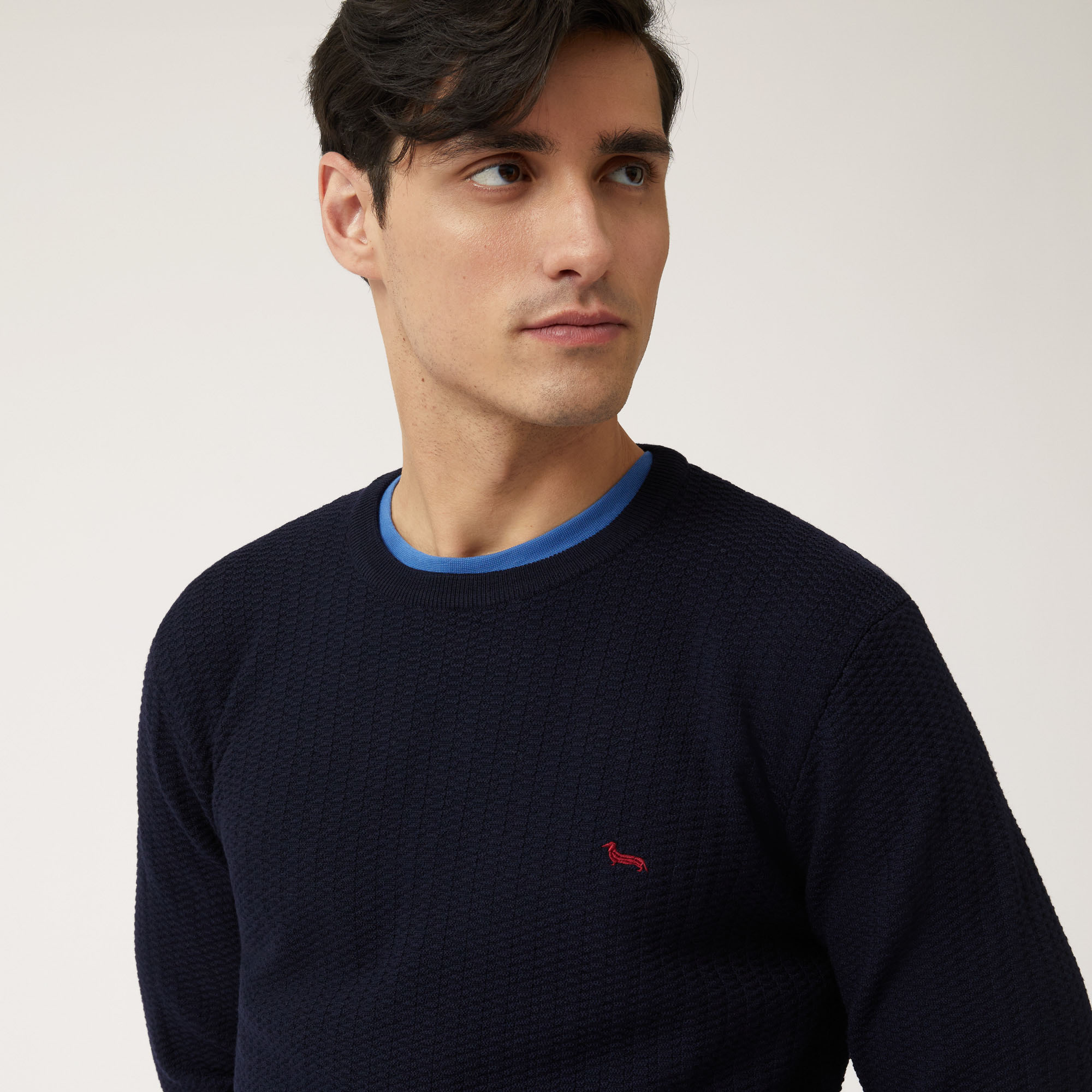 Pullover Girocollo In Lana Con Lavorazione 3D, Blu Navy, large image number 2