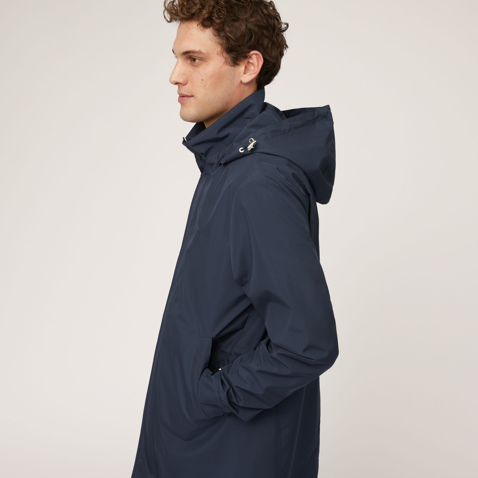 Technical Nylon Trench Coat with Hood, Blue, large image number 2
