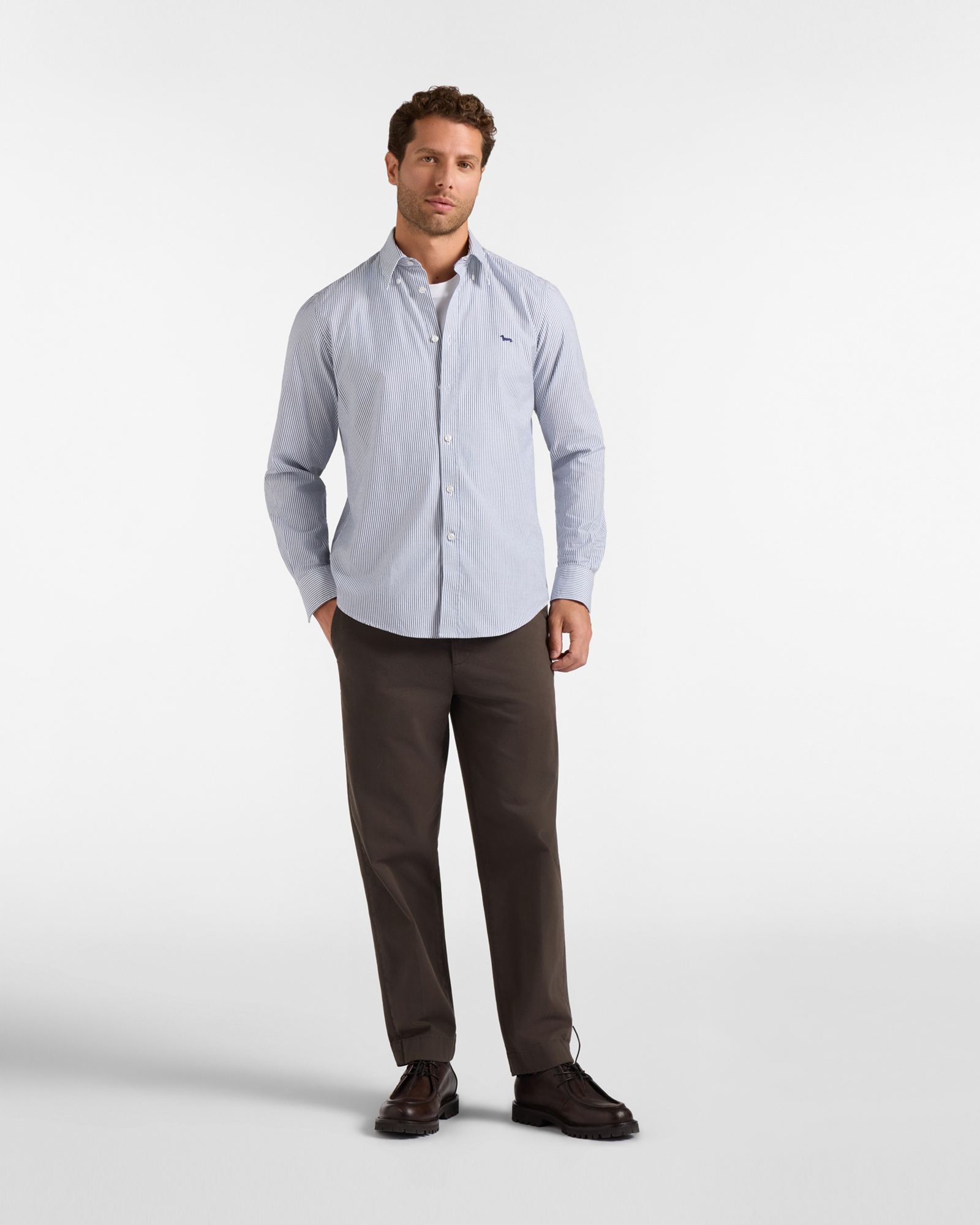 Men's regular-fit yarn-dyed Oxford shirt with stripe, NAVY BLUE, large image number 3