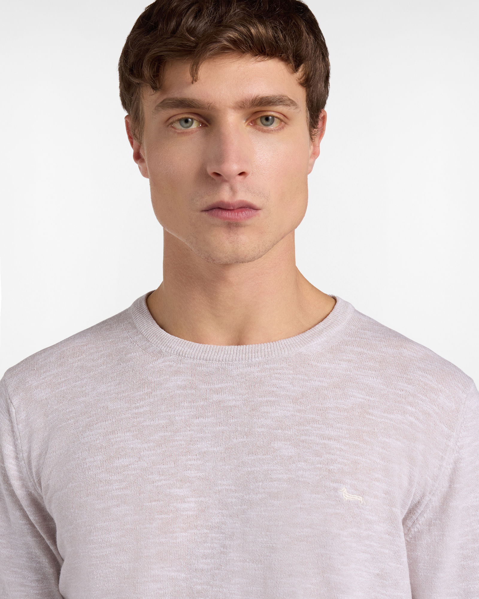 Men's cotton-linen blend crew neck pullover with tweed effect, White, large image number 2