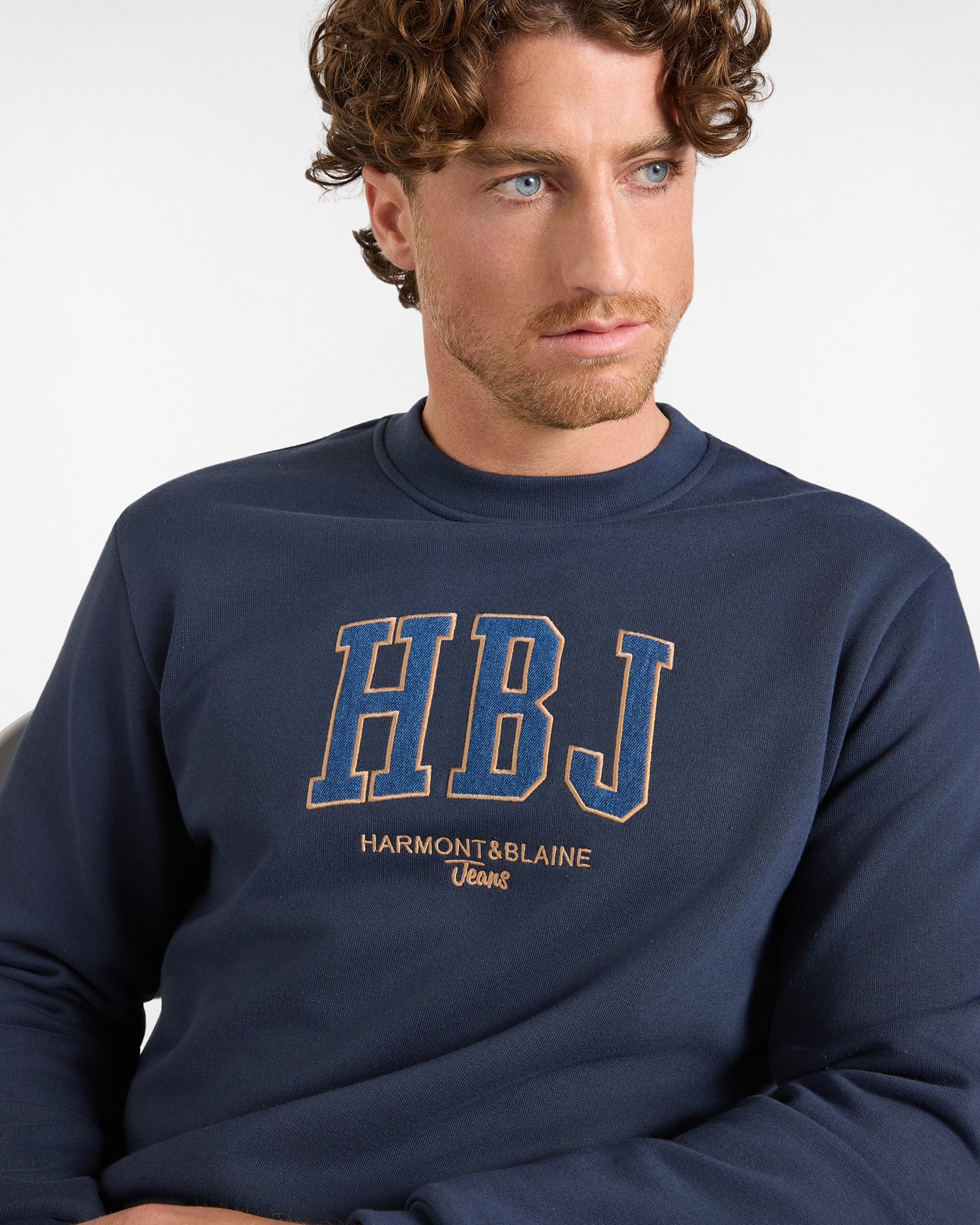 Felpa HBJ Uomo con logo frontale in misto cotone, BLU SCURO, large